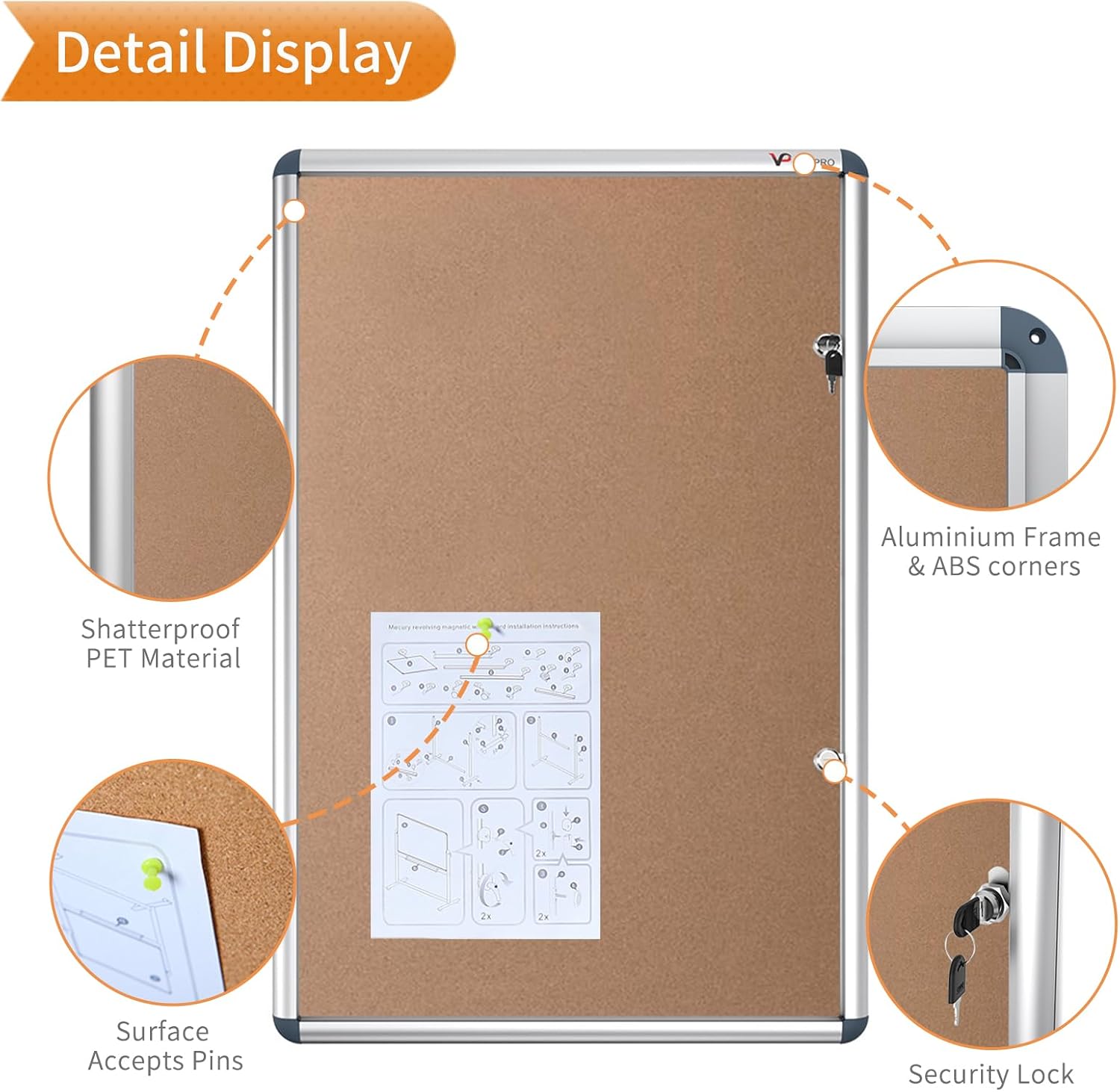 Tamperproof Lockable Cork Noticeboard Class 1 Aluminium Framed 48x36 Inches