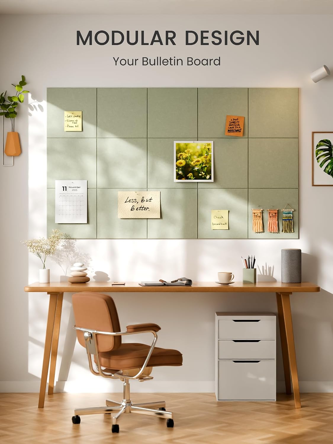 Large Cork Board Alternative - Slat Wall Paneling, Felt Bulletin Board Tiles for Office Decor, Push pin Board Office Wall Organizer -6-Pack-Sage