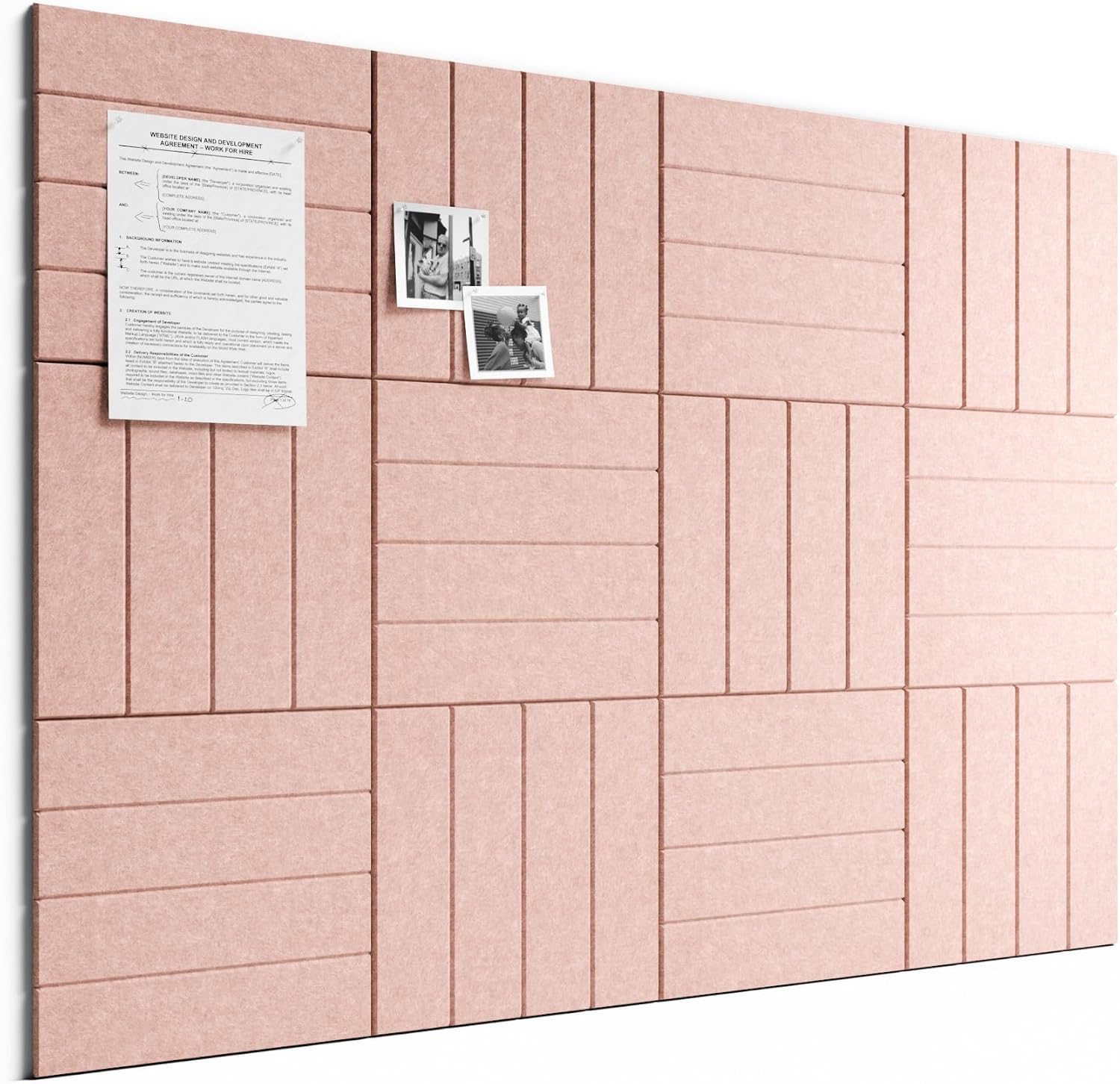 Large Felt Bulletin Board, Cork Board Alternative, 12-Pack Bold Stripe Felt Wall Tiles with 30 Push Pins and 70 Adhesive Tabs, Ideal for Office, Home & Classroom, Pink