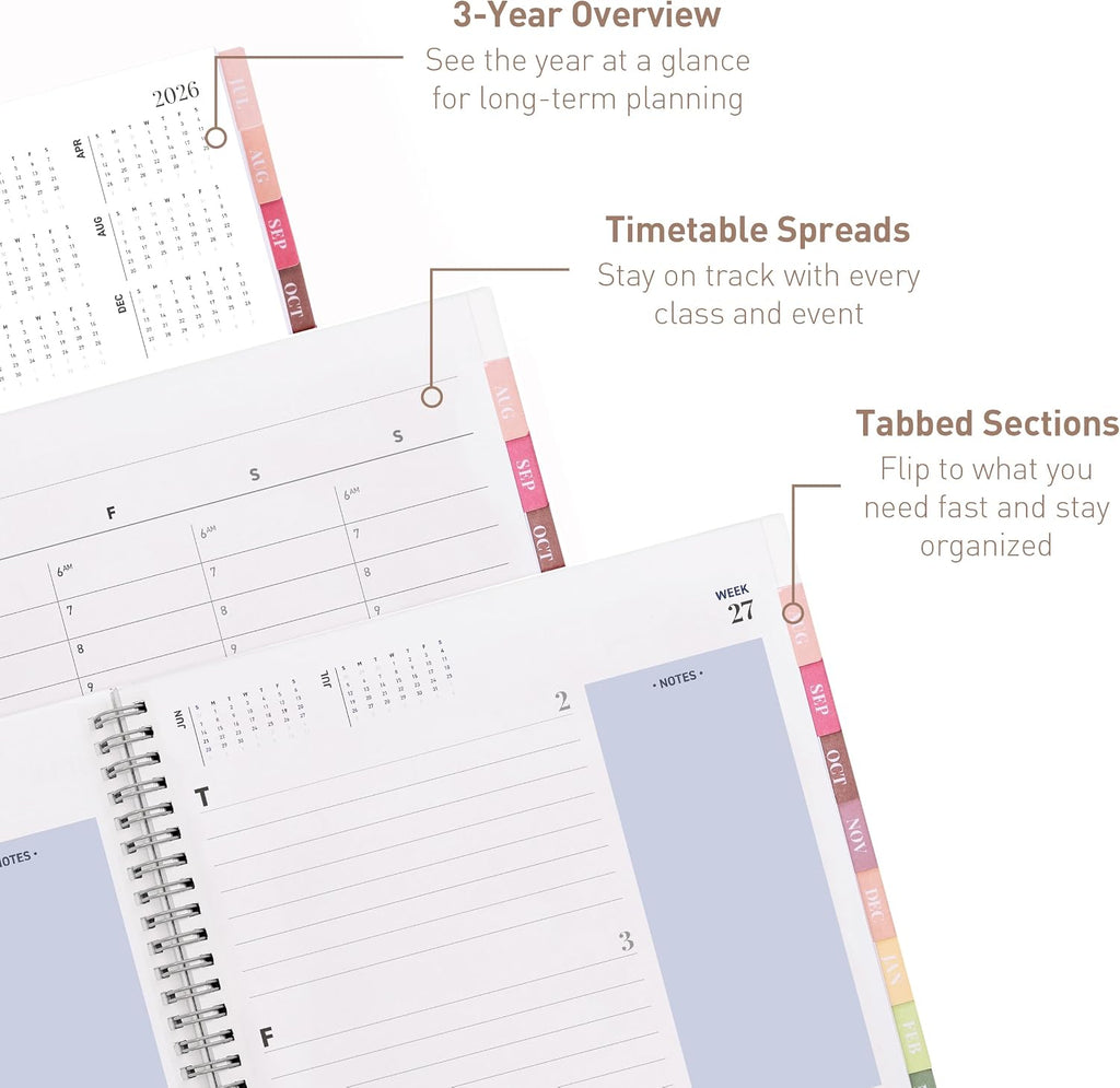 Rileys Academic Planner 2025-2026, Daily, Weekly & Monthly Planner, July 2025 - June 2026, Student Notes Pages, Twin-Wire Binding, Weekly Agenda for School & Work (20 x 15 cm, Black)