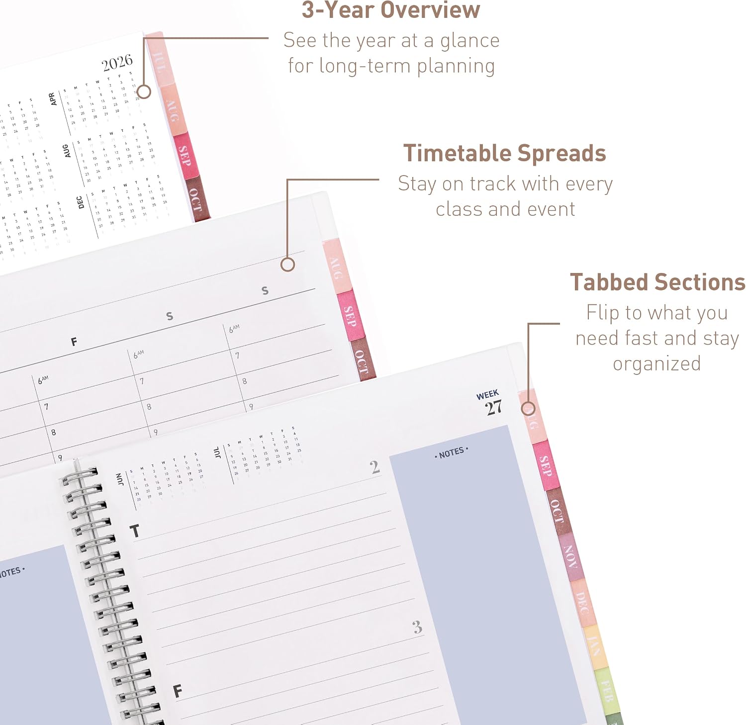Rileys Academic Planner 2025-2026, Daily, Weekly & Monthly Planner, July 2025 - June 2026, Student Notes Pages, Twin-Wire Binding, Weekly Agenda for School & Work (20 x 15 cm, Black)