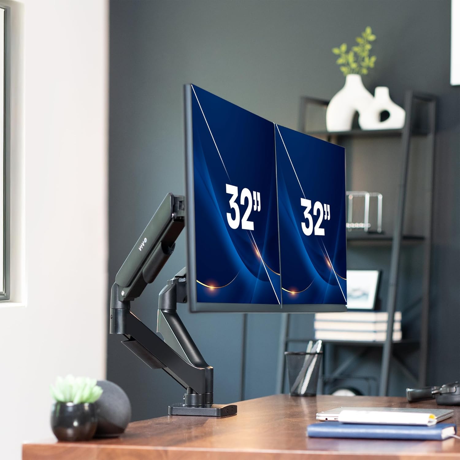 Dual Monitor up to 32 inches and 19.8 lbs per Screen, Pneumatic Arm Desk Mount, Articulating Counterbalance, VESA Stand, Classic, STAND-V002O