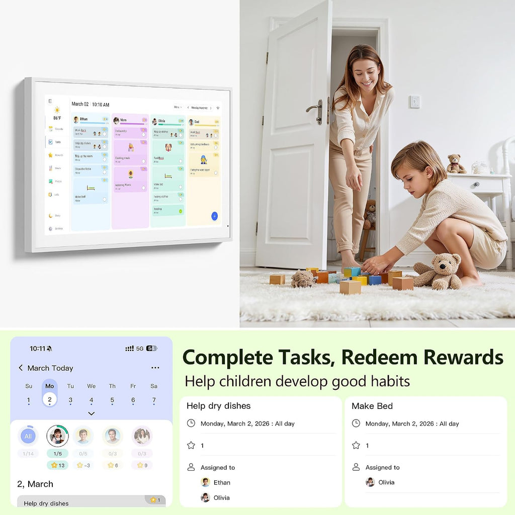 Digital Calendar, 15.6 Inch Wall Planner Electronic Calendar & Chore Chart, Smart Touchscreen Interactive Display for Family Schedules, Great for Organizing Your Routines, Wall & Desk Mountable, Gifts for Women Men, Gifts for Mom Dad