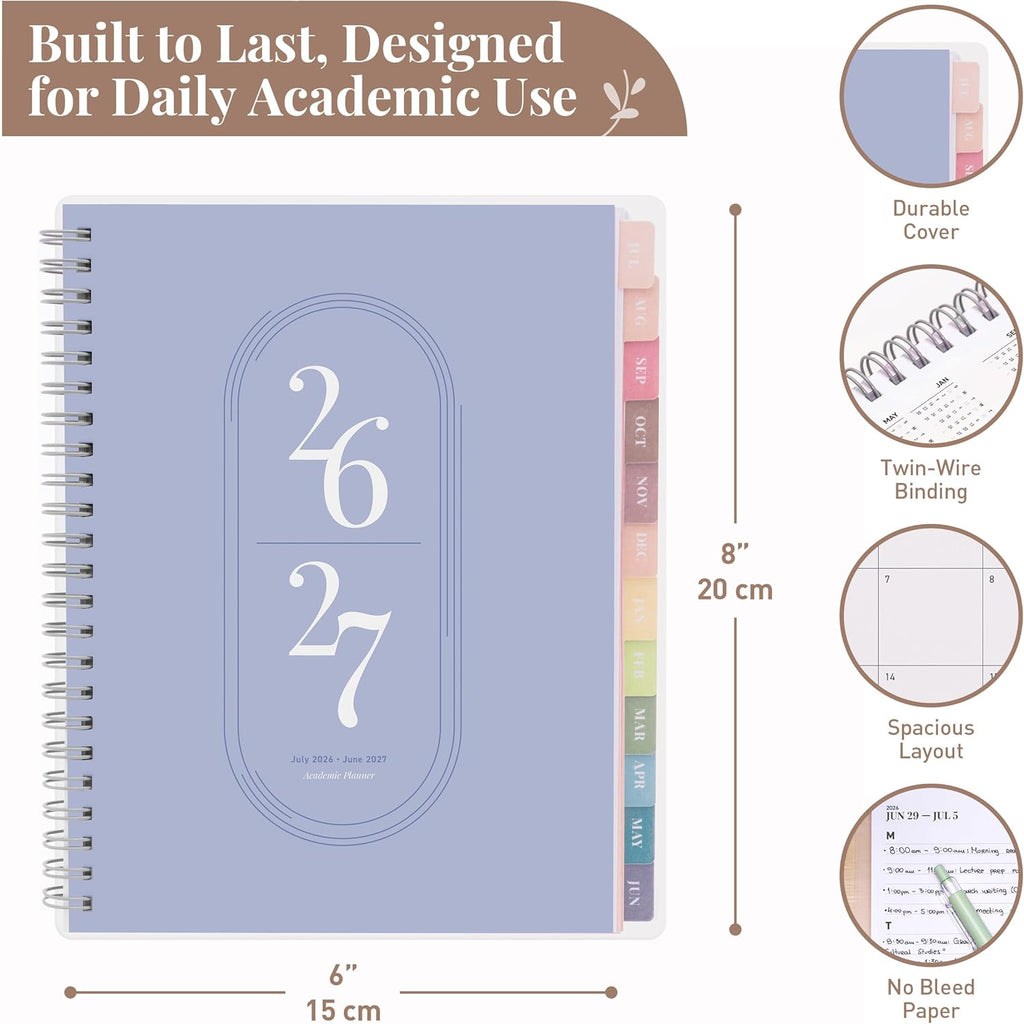 Rileys Academic Planner 2026-2027, Daily, Weekly & Monthly Planner, July 2026 - June 2027, Student Notes Pages, Twin-Wire Binding Weekly Agenda for School & Work (20 x 15 cm, Blue)