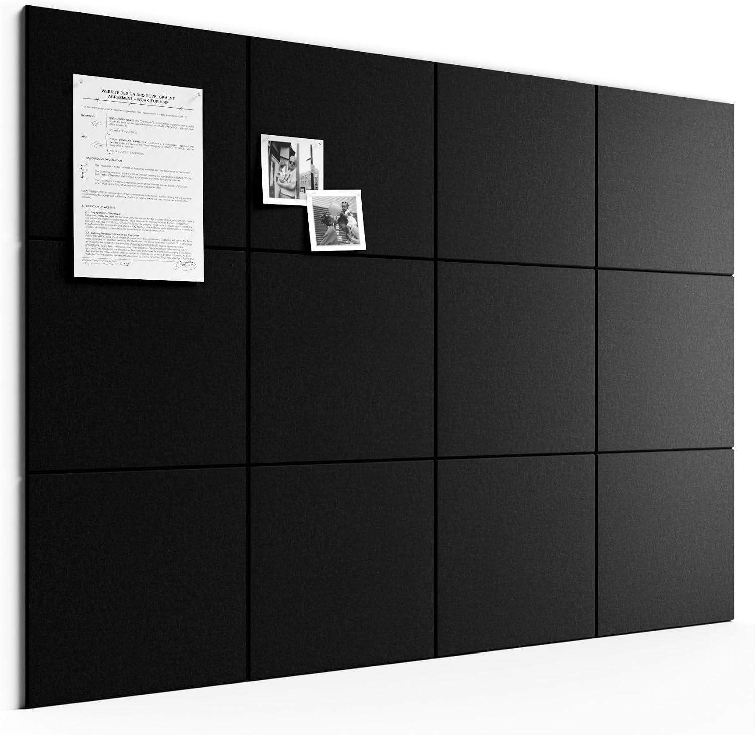 Large Cork Board Alternative - Slat Wall Paneling, Felt Bulletin Board Tiles for Office Decor, Push pin Board Office Wall Organizer -12-Pack-Black