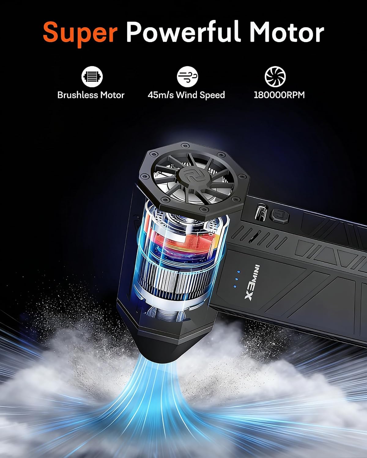 Compressed Air Duster, 180000RPM Electric Turbo Fan | Rechargeable Cordless Air Blower with 3 Speeds, Brushless Motor, Keyboard, Gaming PC & Electronics Cleaner