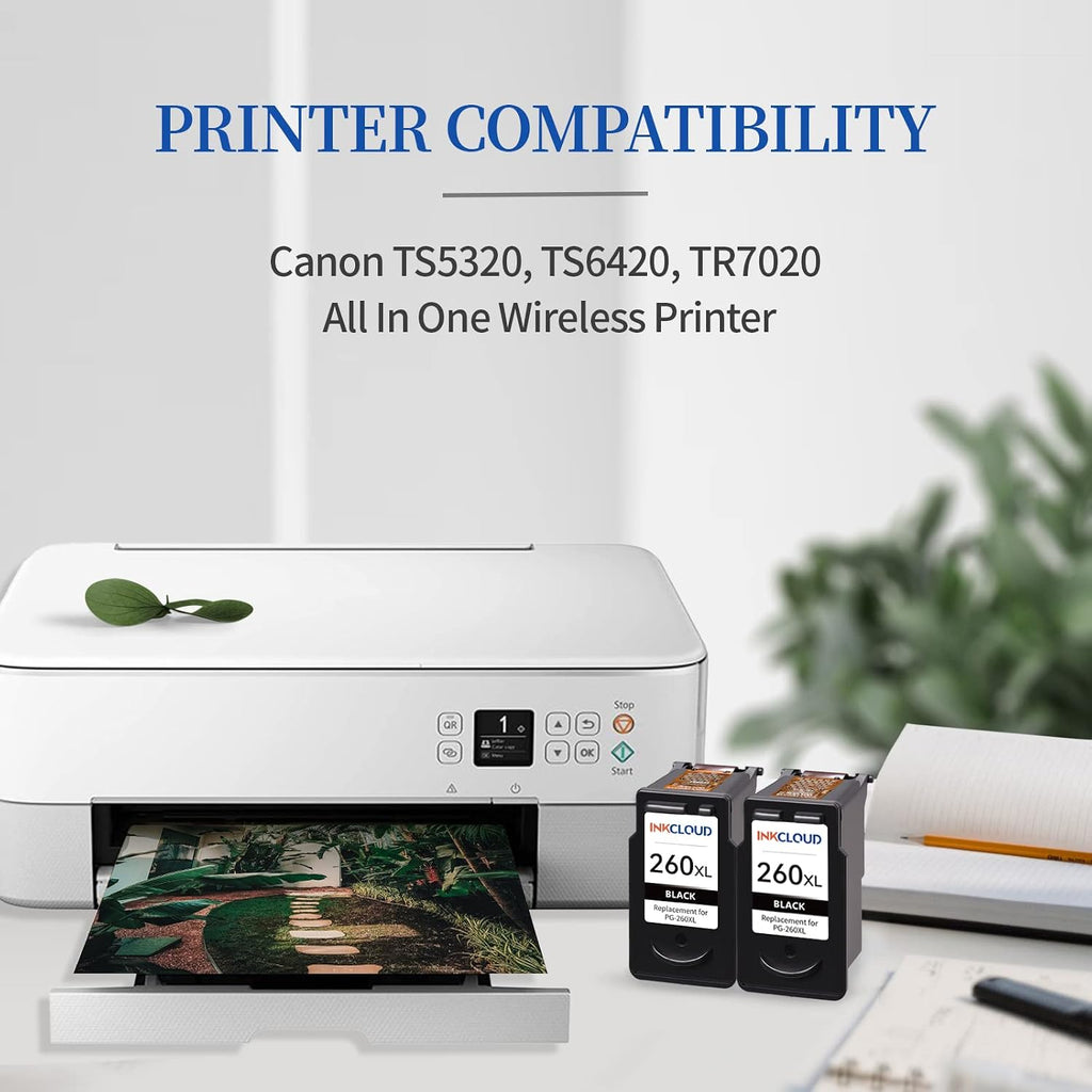Compatible Black Ink Cartridges Replacement for Canon 260XL PG-260 XL for PIXMA TS5320 TS6420 TR7020 TR7020a TS6420a All in One Wireless Printer (Black, 2-Pack)
