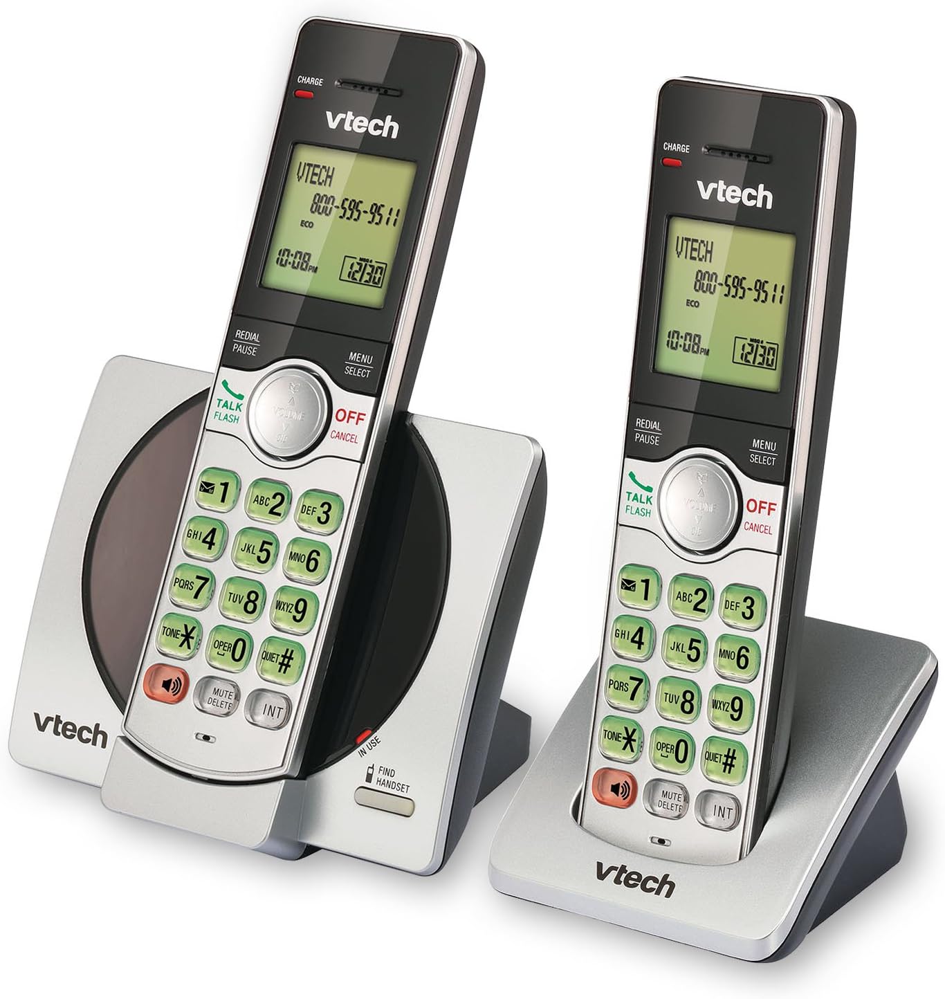 DECT 6.0 Dual Handset Cordless Phones with CID, Backlit Keypads and Screens, Full Duplex Handset Speakerphones, and Call Block Silver/Black