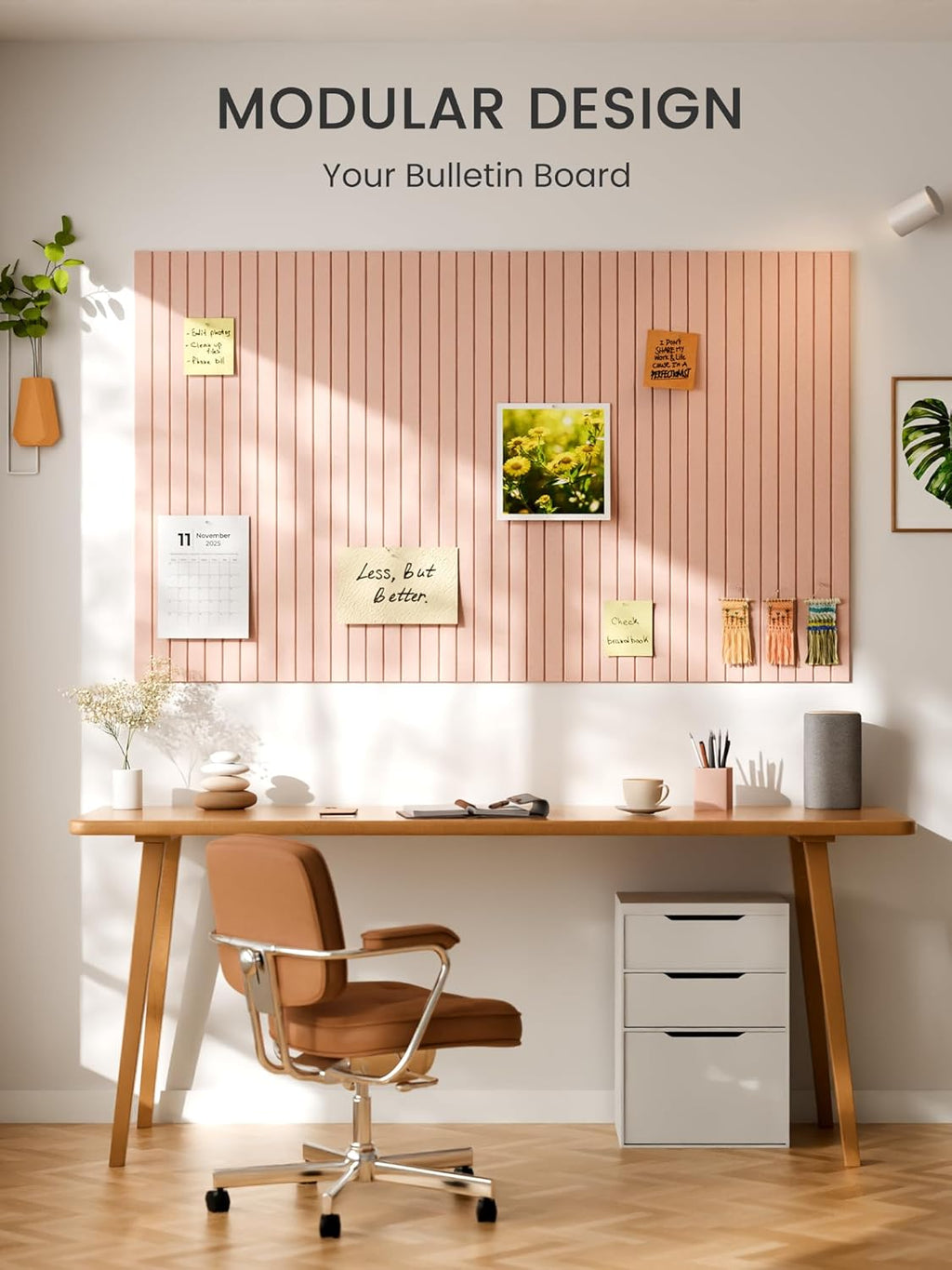 Large Cork Board Alternative - Slat Wall Paneling, Felt Bulletin Board Tiles for Office Decor, Push pin Board Office Wall Organizer -8 Vertical Stripes-12-Pack-Coral