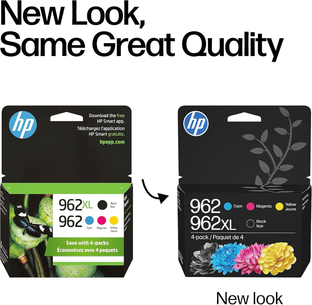 962XL High Yield Black and 962 Cyan, Magenta, Yellow Original Ink Cartridges Pack of 4 (3JB34AN)