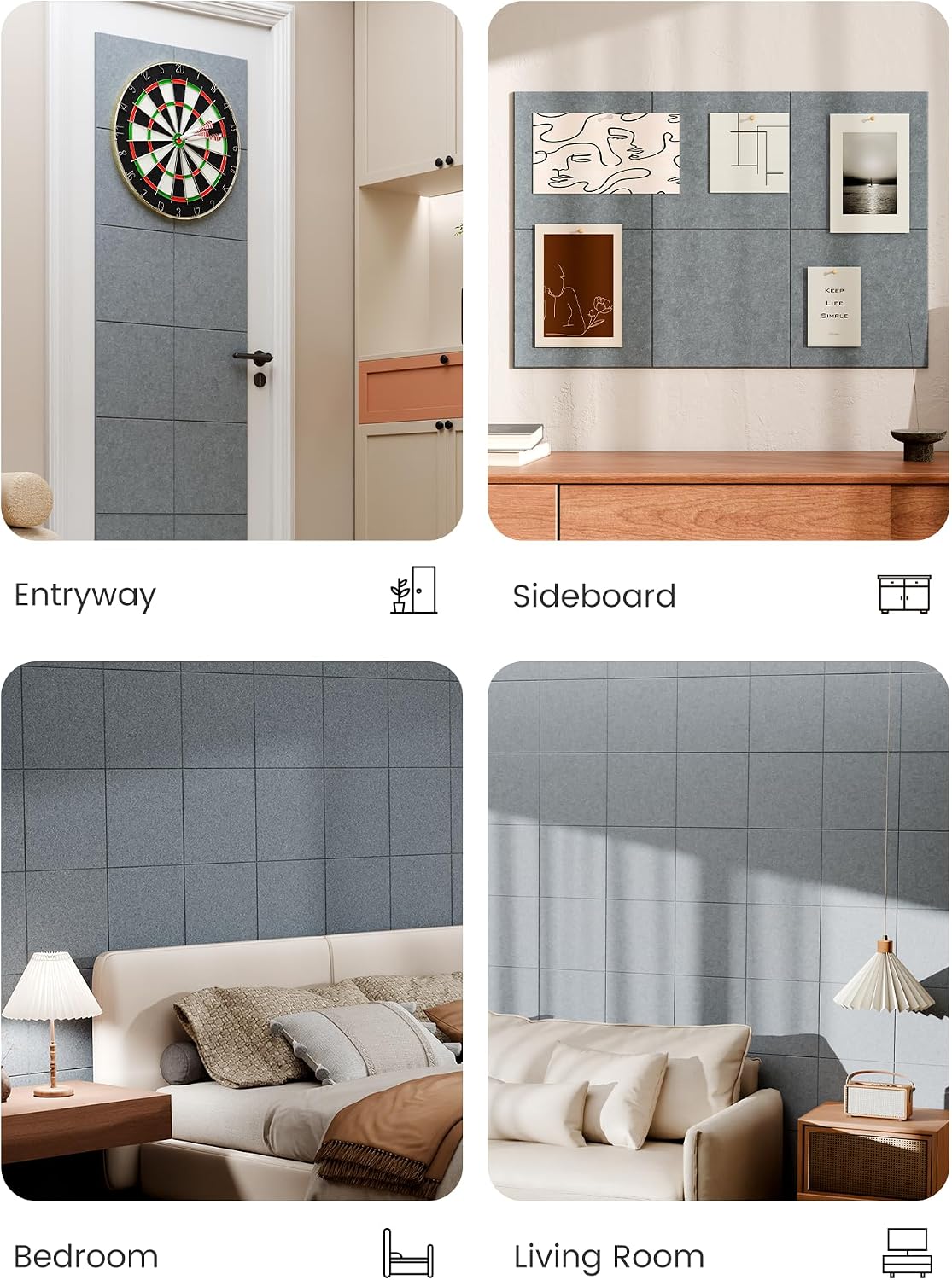 Large Felt Bulletin Board, 36" x 24" Cork Board Alternative, 6-Pack Solid Felt Wall Tiles with 30 Push Pins and 40 Adhesive Tabs, Ideal for Office, Home & Classroom, Blue Gray