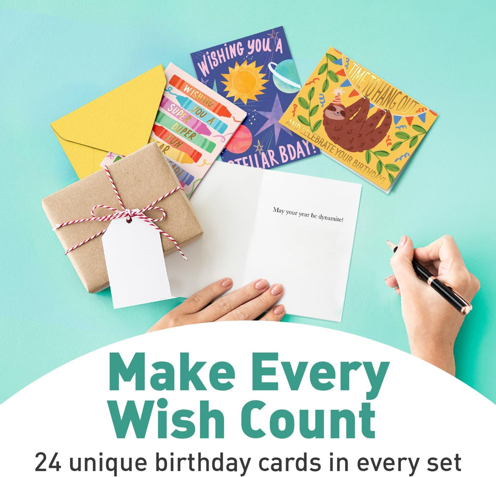 Happy Birthday Cards with Envelopes & Assortment Box. Variety Set of 24 Assorted Birthday Cards with Envelopes, Perfect Bulk Pack for Celebrations, Special Occasions, Friends-4x5.5"
