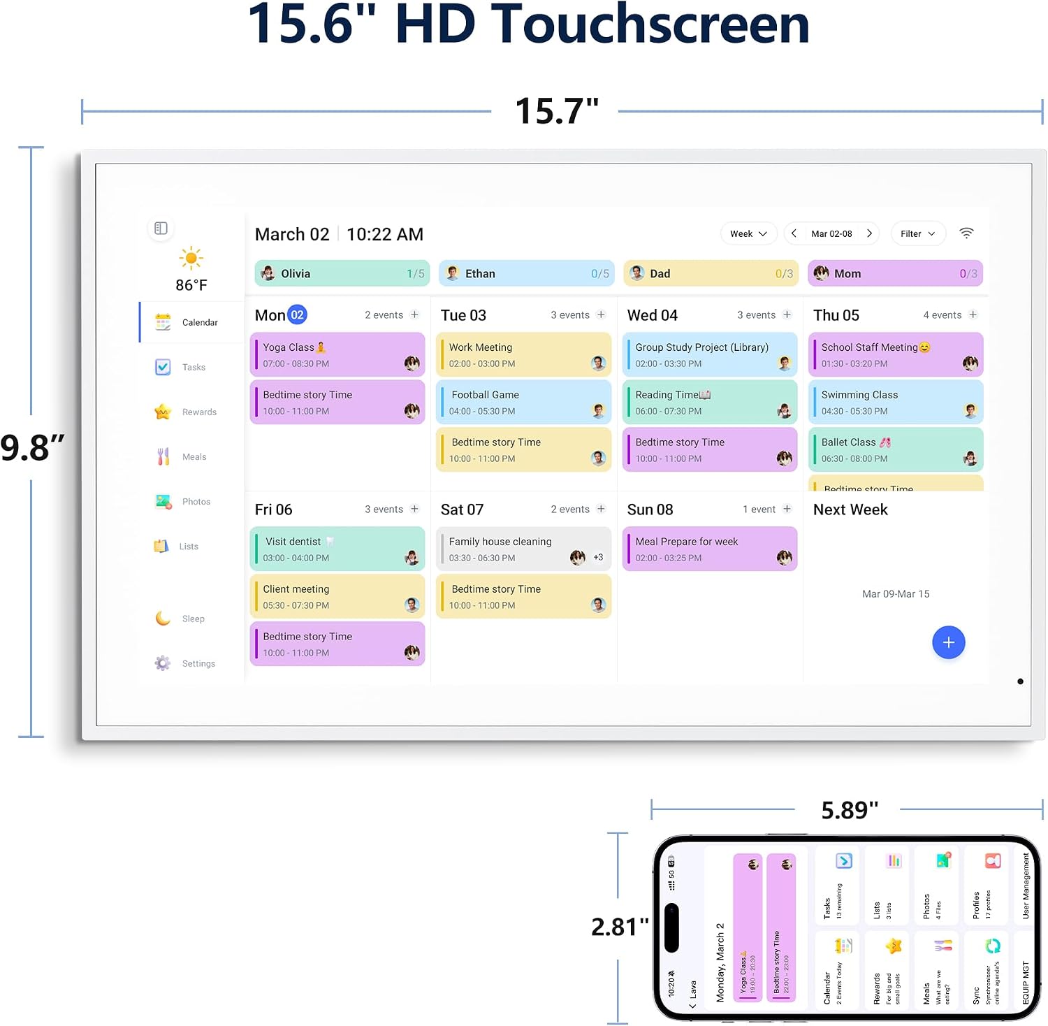 Digital Calendar, 15.6 Inch Wall Planner Electronic Calendar & Chore Chart, Smart Touchscreen Interactive Display for Family Schedules, Great for Organizing Your Routines, Wall & Desk Mountable, Gifts for Women Men, Gifts for Mom Dad
