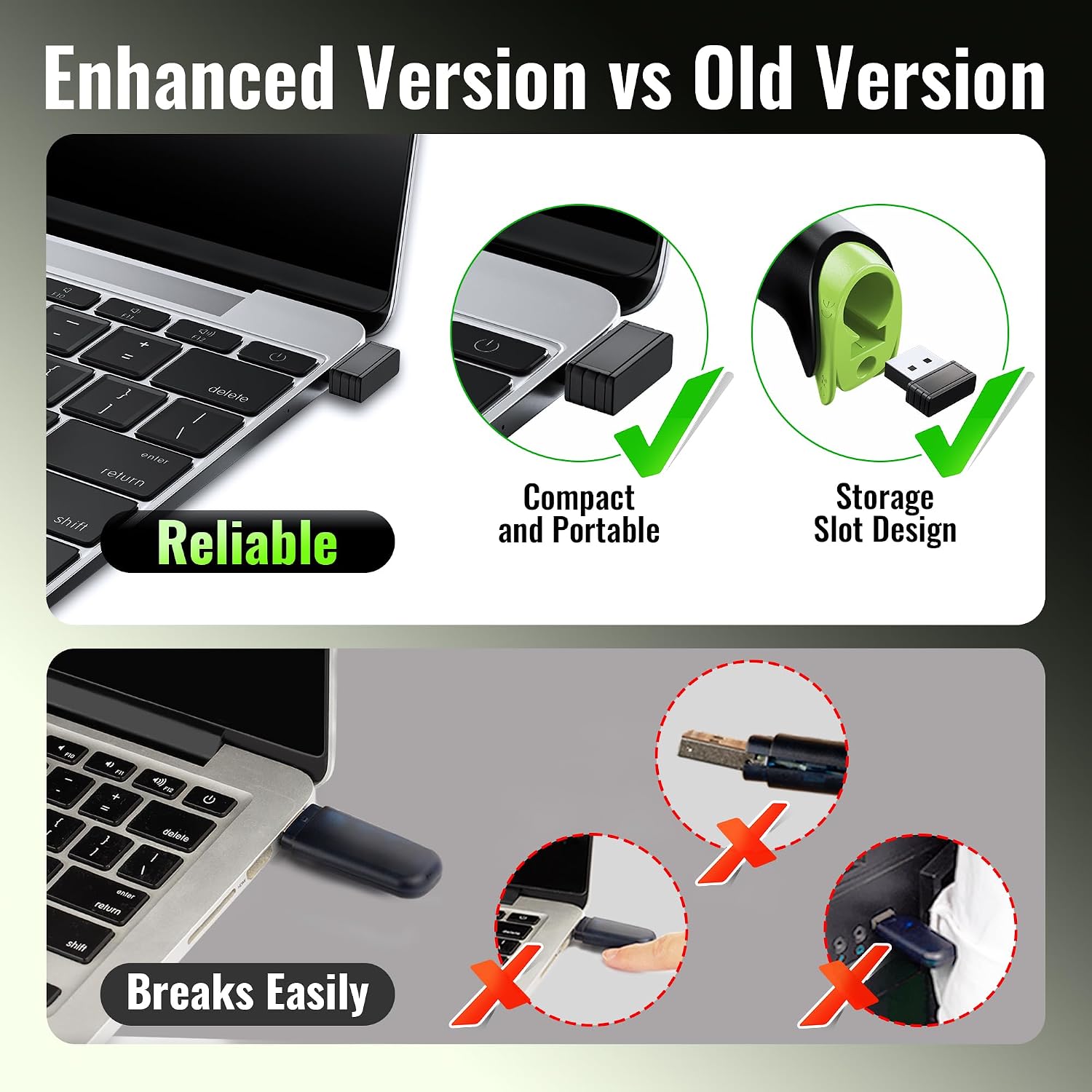 Barcode Scanner Wireless Versatile 2-in-1 (2.4Ghz Wireless+USB 2.0 Wired) with Battery Level Indicator 328 Feet Transmission Distance Rechargeable 1D Laser Bar Code Reader USB Handheld (Green)