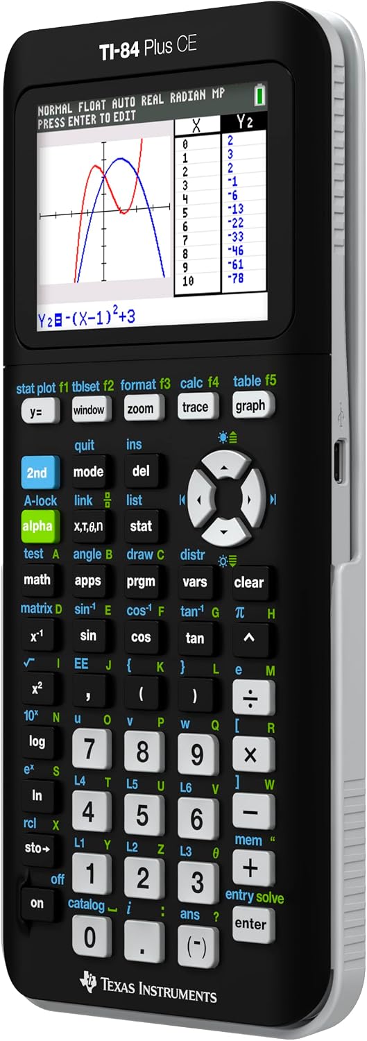 TI-84 Plus CE Color Graphing Calculator, Black 7.5 Inch