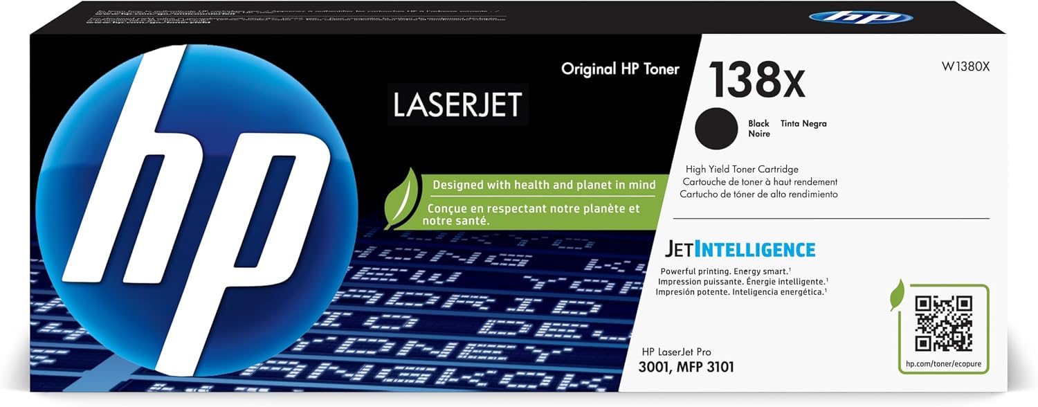 138X Black Original LaserJet Toner Cartridge 16.5 x 15.7 x 12.3 in White