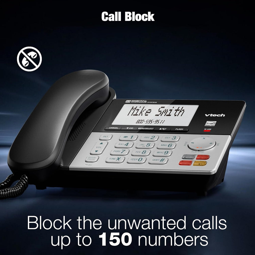 DECT 6.0 3-Handsets Corded/Cordless Phone for Home with Answering Machine, Call Blocking, Caller ID, Large Backlit Display, Duplex Speakerphone, Intercom, Landline Line-Power: VG208-3