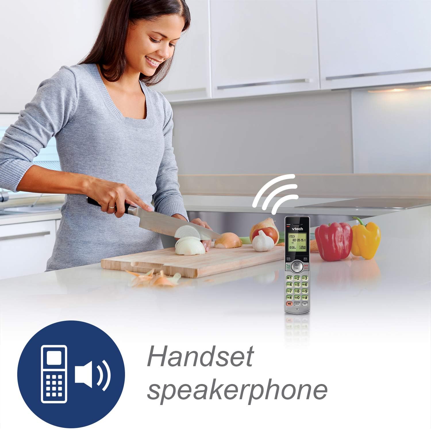 DECT 6.0 Three Handset Cordless Phone with CID, Backlit Keypads and Screens, Full Duplex Handset Speakerphones, Call Block, (Not Answering Machine Version) Silver/Black