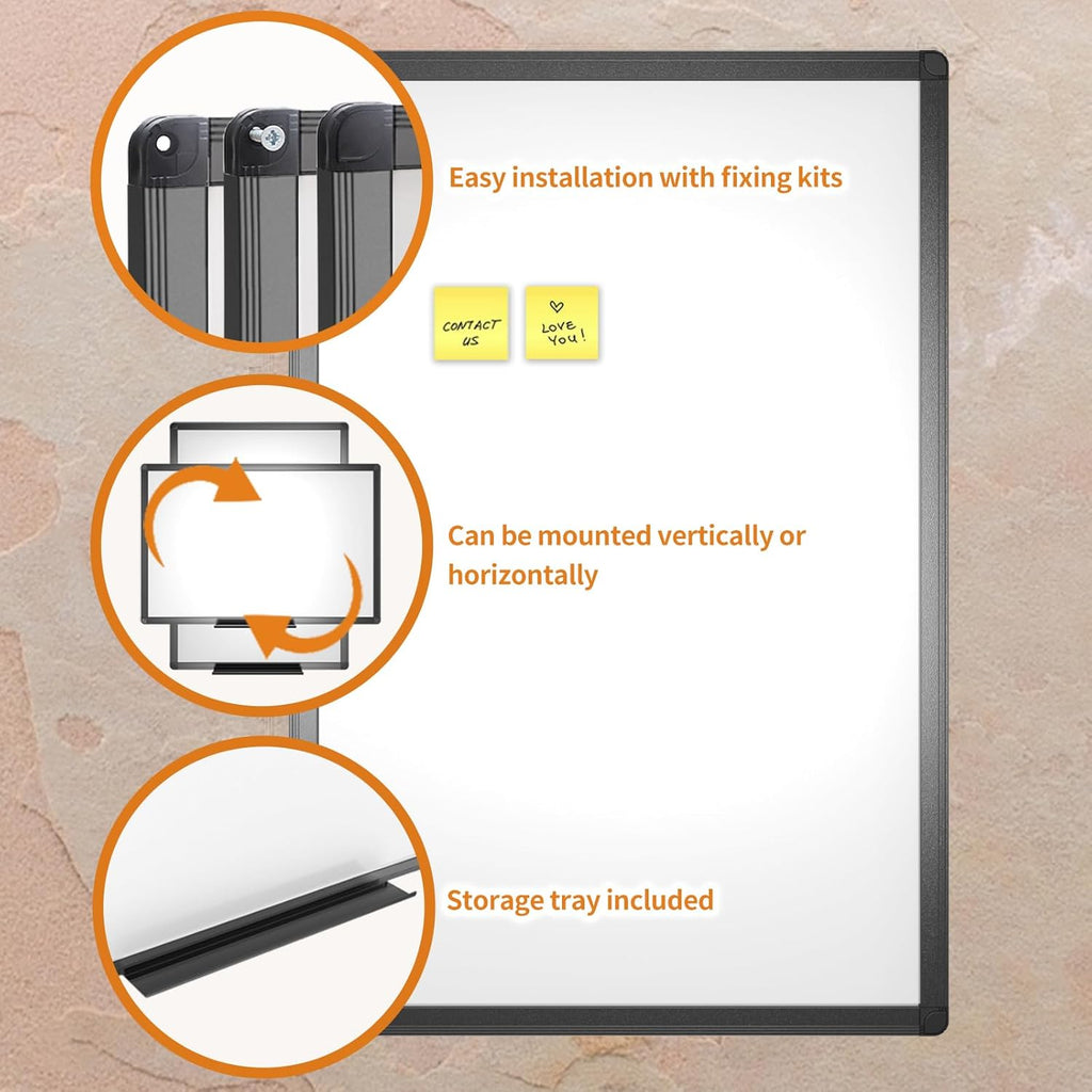 Magnetic Whiteboard/Dry Erase Board with Black Aluminium Frame, 48 X 24 Inches, Includes 1 Eraser & 2 Markers & 4 Magnets | Includes 1 Eraser, 2 Markers & 4 Magnets, Wall Mounted Whiteboard for School Office and Home