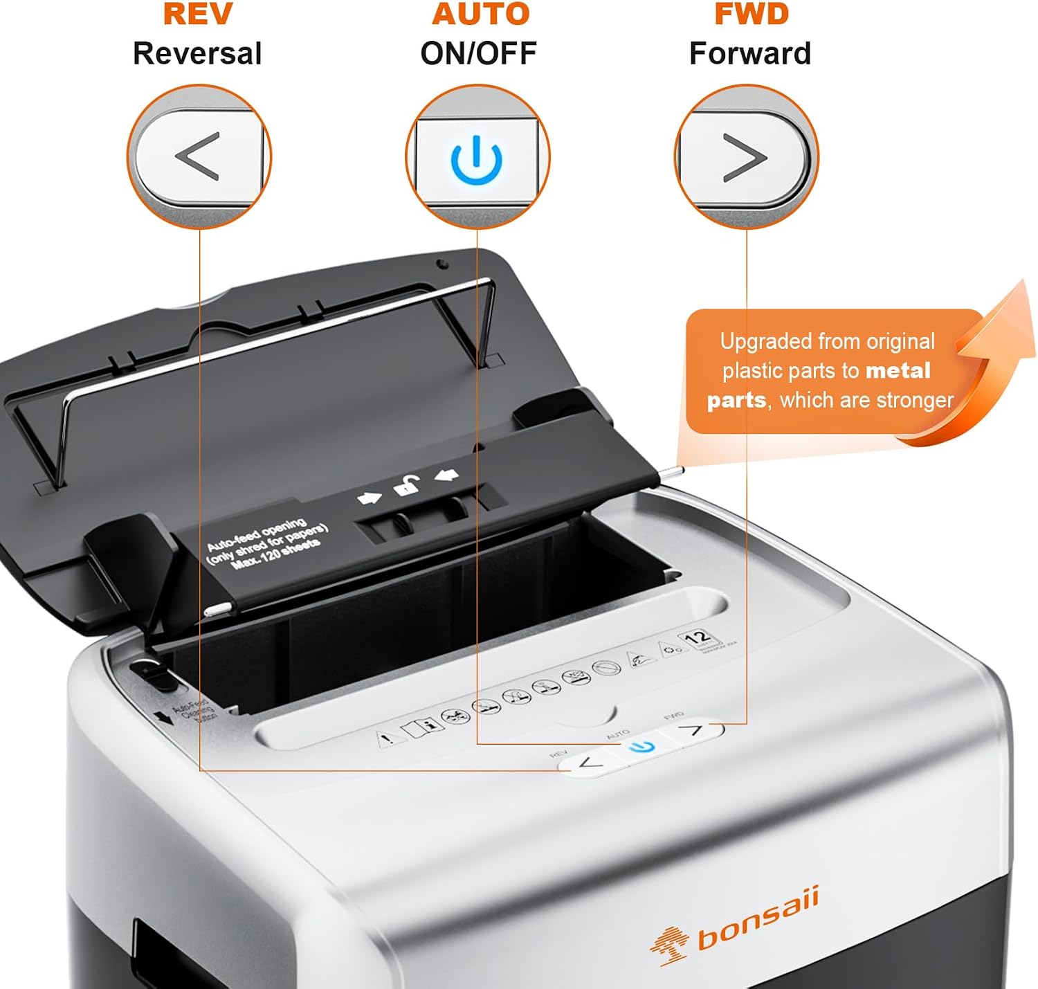 120-Sheet Auto Feed Micro Cut Paper Shredder with Casters | 30-Min Run Time, P-4 Security, 6-Gal Bin, Heavy Duty Shredders for Home Office, C233-B