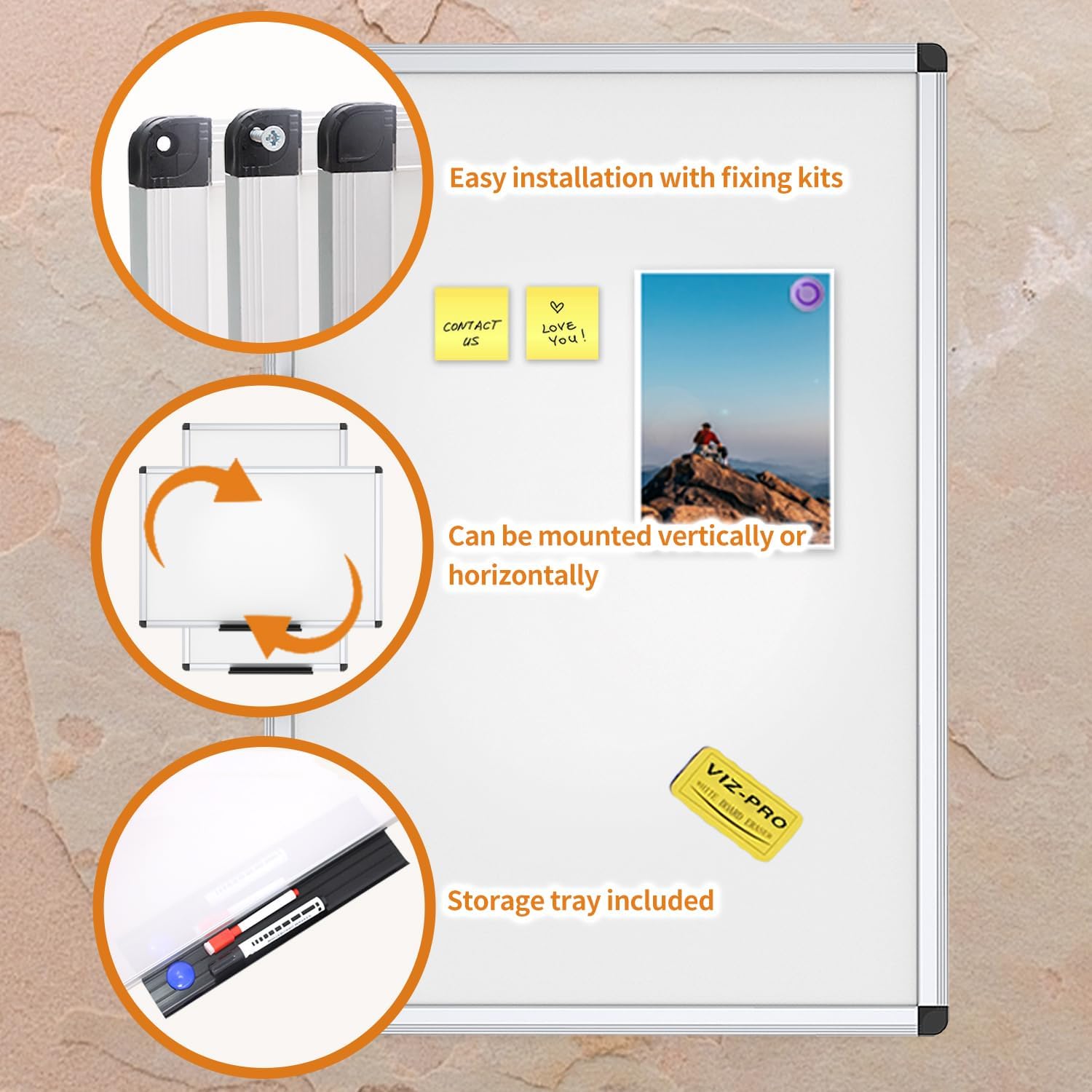 Magnetic White Board, Dry Erase Board 24 X 18 Inches, Whiteboard with Silver Aluminium Frame | With aluminium frame and removable pen tray, scratch-resistant, magnetic board for office, home and school