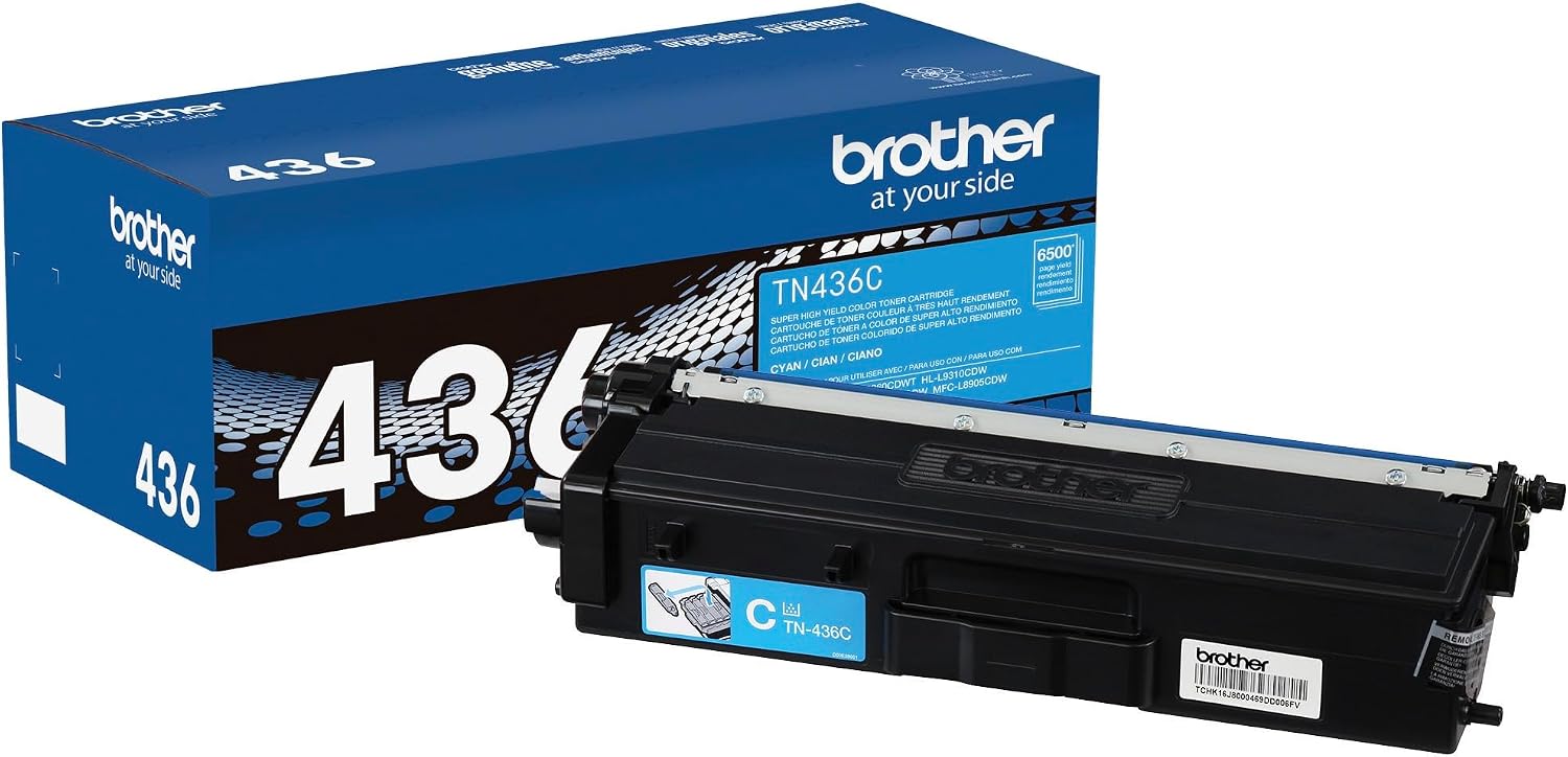 Original TN436C Super High-Yield Cyan Toner Cartridge, Higher Yield for Value, Original Toner Replacement Cartridge, Toner for Laser Printers HL-L8360CDW, MFC-L8610CDW, and More | 500 Pages . Fits Hl-L8360cdw and Select Color Mfps