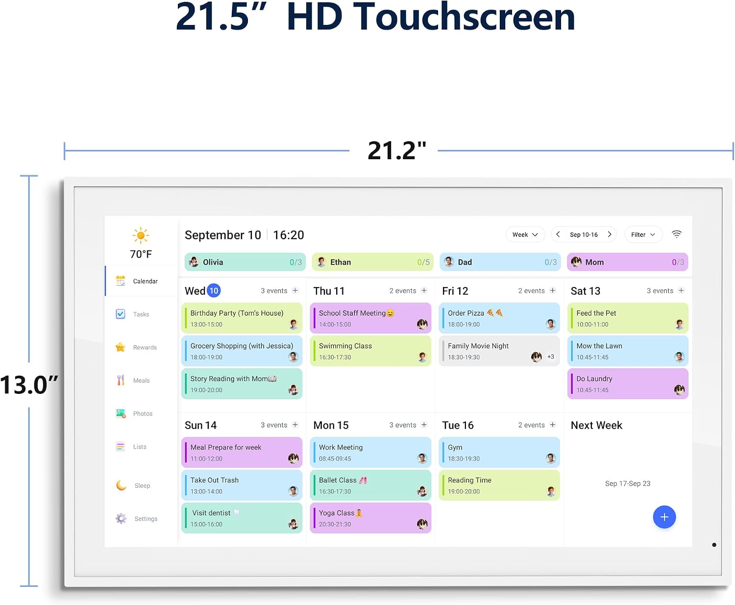 Digital Calendar, 21.5 Inch Electronic Calendar & Chore Chart, Smart Family Organizer with Interactive Touchscreen Display, Wall Mount or Desk Mount in Portrait or Landscape, Gifts for Women Men, Gifts for Mom Dad