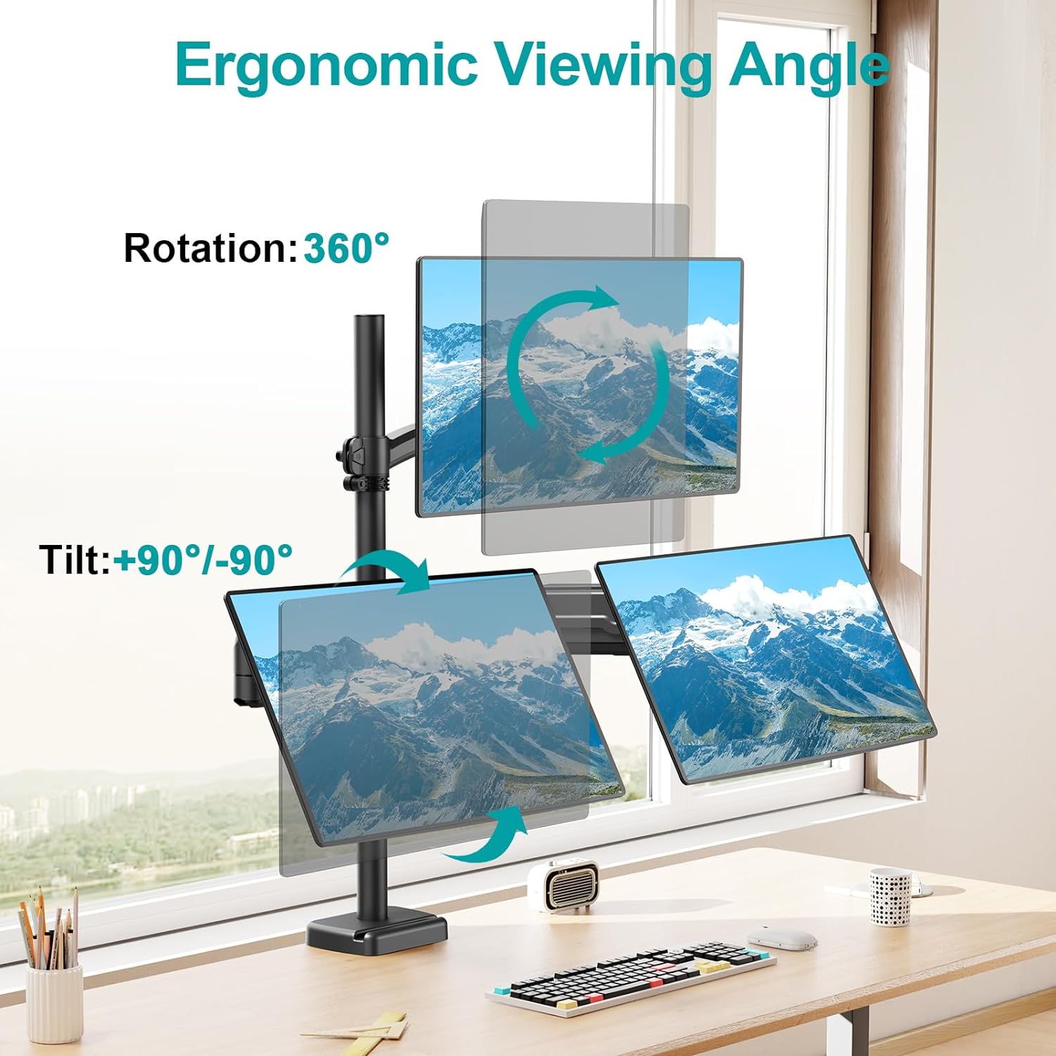 Triple Monitor Mount for Max 32" Computer Screen, Adjustable 3 Monitor Desk Mount, up to 19.8lbs Each, Spring Monitor Arm with Tilt Swivel Rotation, VESA Mount 75x75/100x100mm