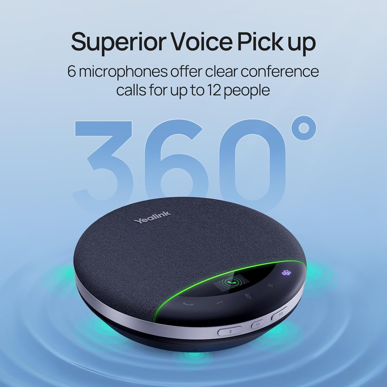 Bluetooth Speakerphone SP96 Support Daisy-Chain 26H Talk Time Teams Certified 65mm Conference Speaker and 6 Microphones Smart AI Noise-Canceling 5m Voice Pickup Radius 1.2m USB C/A 400g