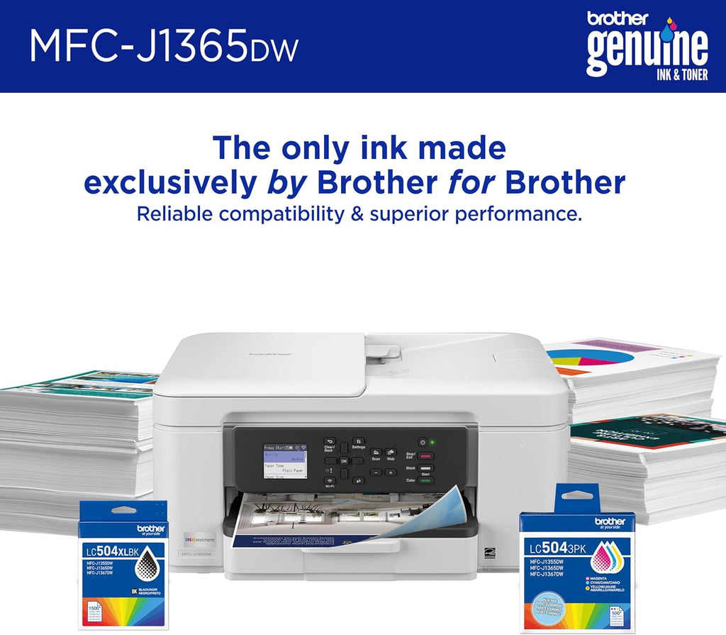 INKvestment 1365 Wireless Color Inkjet All-in-One Printer with Automatic Duplex Printing and 1.8” Color Display | Includes Refresh Subscription Trial(1) (MFC-J1365DW) | Wireless Inkvestment Aio, Auto Duplex, 1.8 Color Display, 150-Sheet Tray, 20-Page Adf,