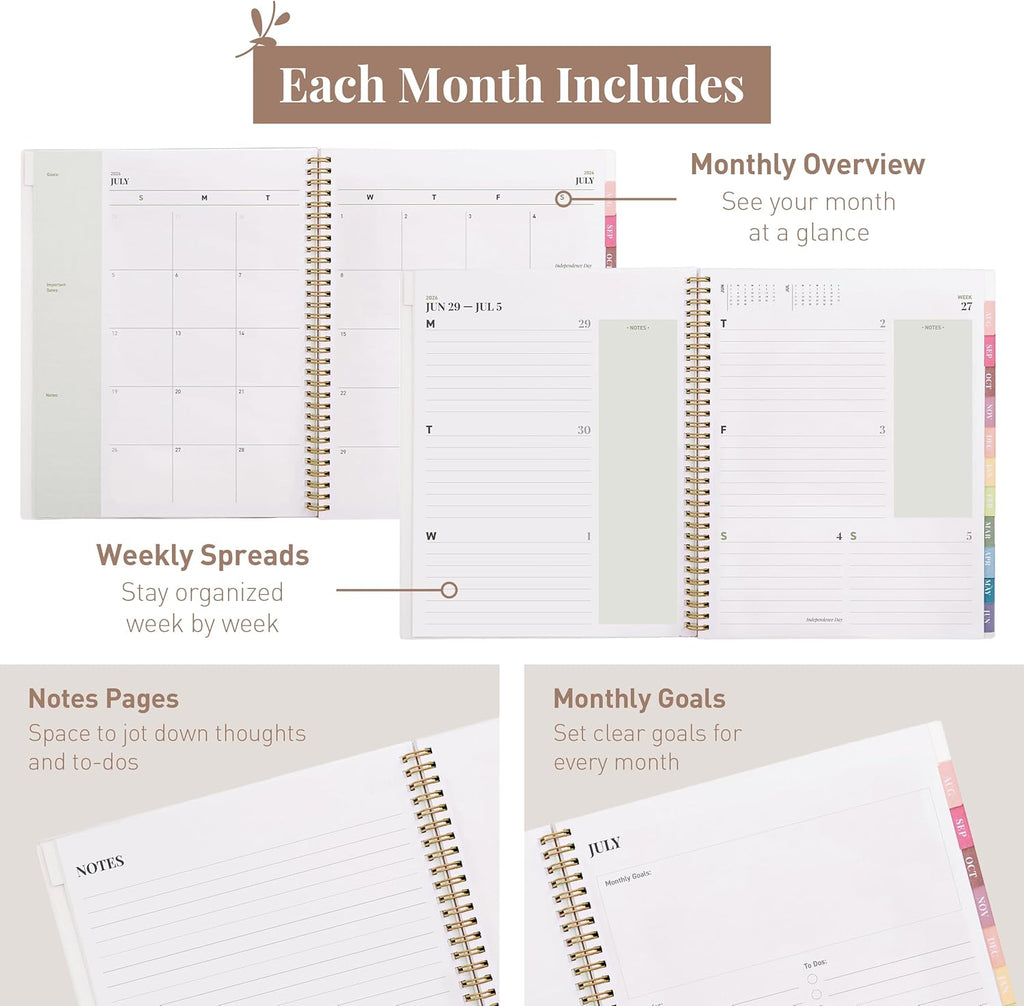 Rileys Academic Planner 2026-2027, Daily, Weekly & Monthly Planner, July 2026 - June 2027, Student Notes Pages, Twin-Wire Binding Weekly Agenda for School & Work (21.6 x 28 cm, Green)