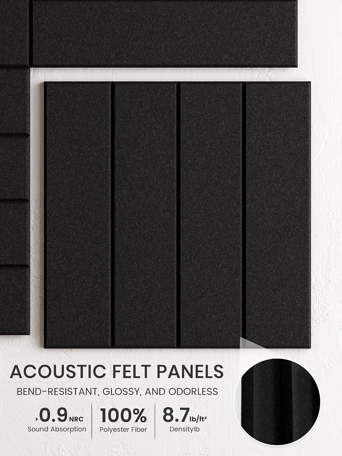 Large Felt Bulletin Board, 36" x 24" Cork Board Alternative, 6-Pack Bold Stripe Felt Wall Tiles with 30 Push Pins and 40 Adhesive Tabs, Ideal for Office, Home & Classroom, Black
