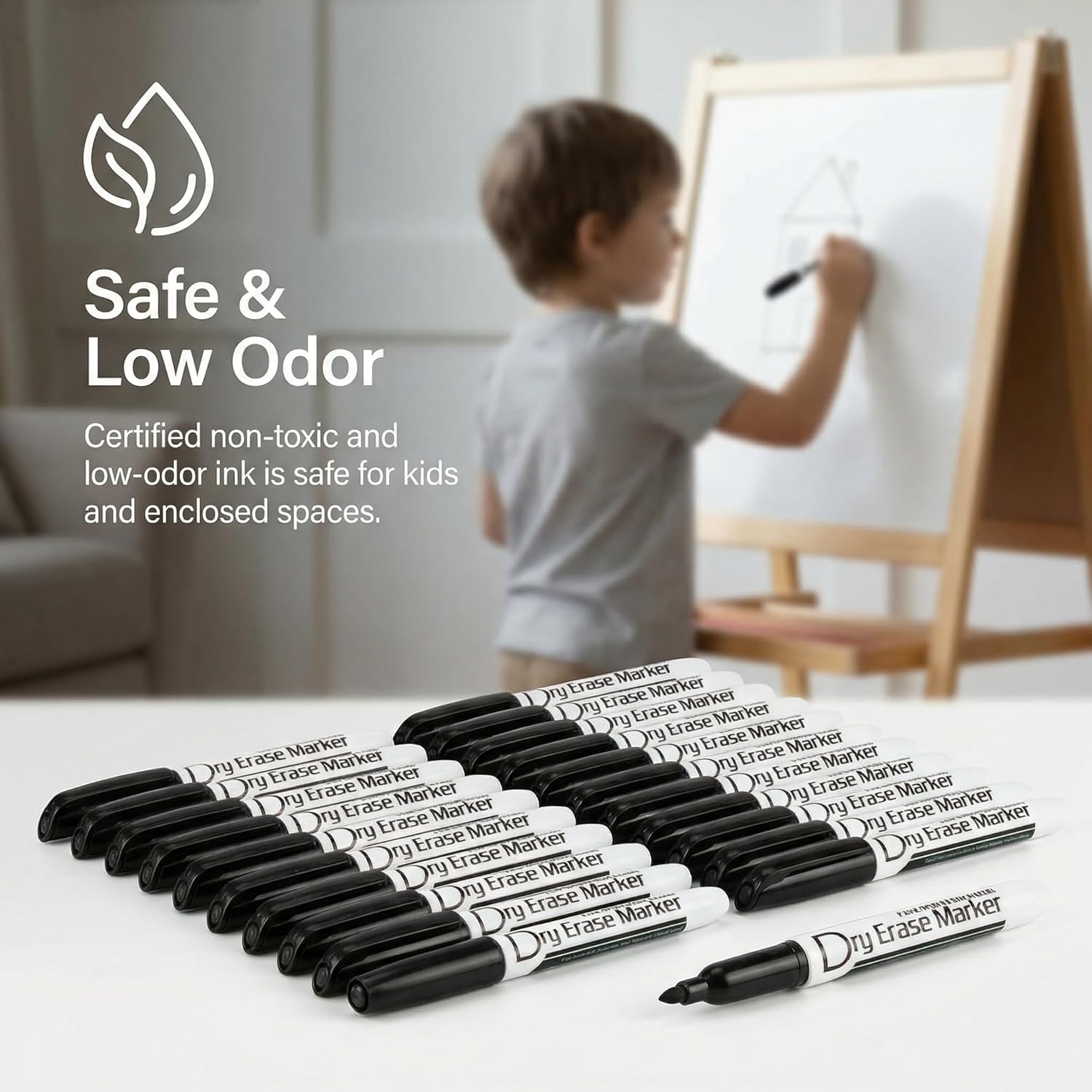 Black Dry Erase Markers Bulk Pack of 60 Low Odor Fine Tip Whiteboard Pens for Whiteboard Dry Erase Calendar