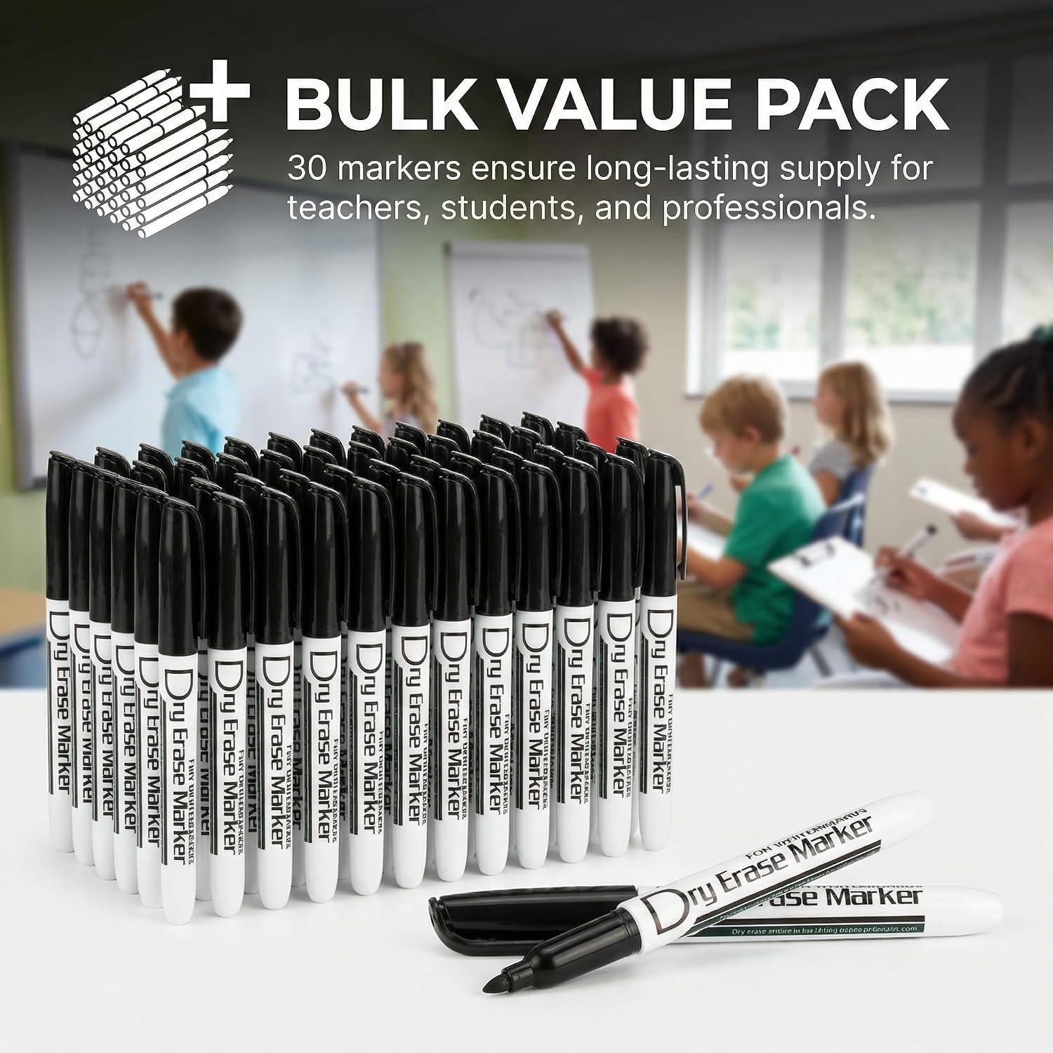 Black Dry Erase Markers Bulk Pack of 60 Low Odor Fine Tip Whiteboard Pens for Whiteboard Dry Erase Calendar