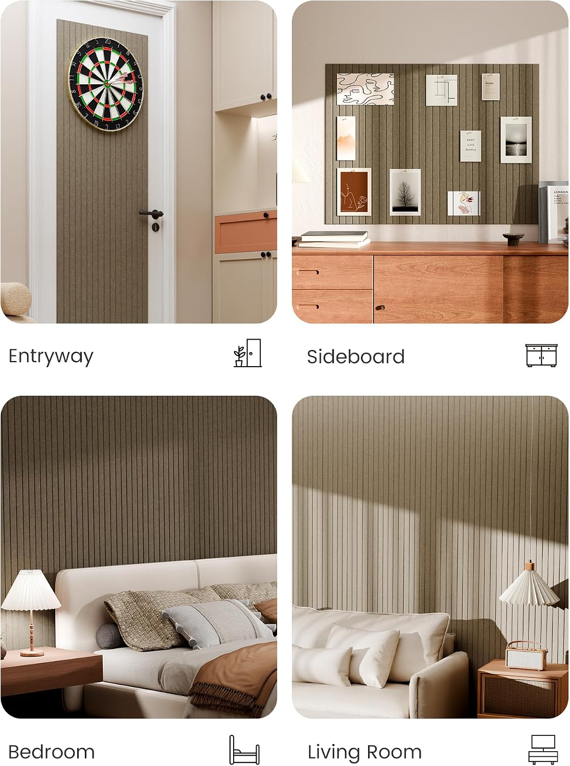 Large Felt Bulletin Board, 48" x 36" Cork Board Alternative, 12-Pack Fine Stripe Felt Wall Tiles with 30 Push Pins and 70 Adhesive Tabs, Ideal for Office, Home & Classroom, Earth Brown