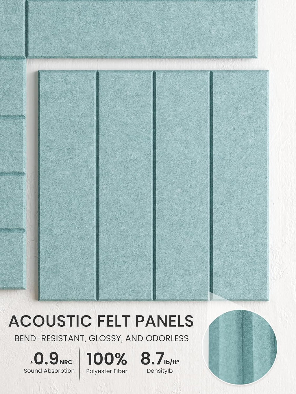 Large Felt Bulletin Board, 36" x 24" Cork Board Alternative, 6-Pack Bold Stripe Felt Wall Tiles with 30 Push Pins and 40 Adhesive Tabs, Ideal for Office, Home & Classroom, Teal Blue