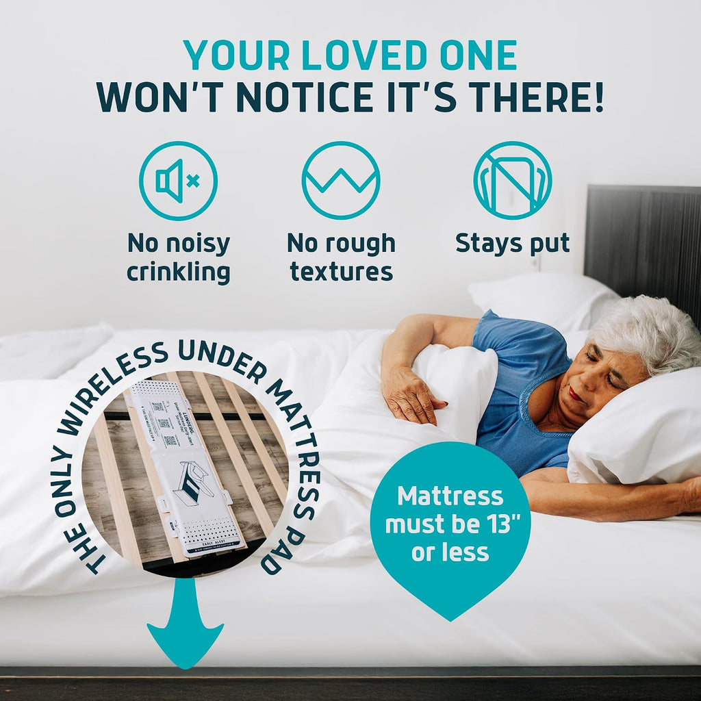 Under Mattress Bed Alarm for Elderly - Invisible & Wireless Sensor Pad with Early Alert & Pager - Our Most Advanced Fall Prevention System for Dementia, Ideal for Loved Ones who Refuse Help