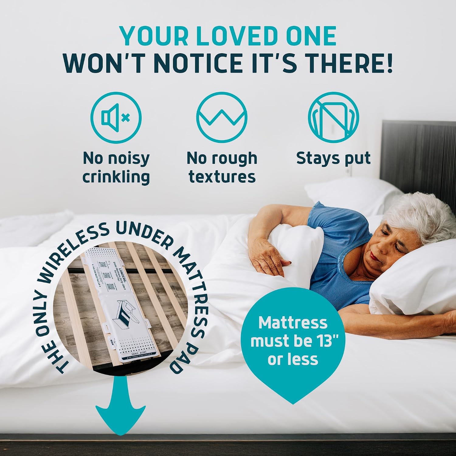 Under Mattress Bed Alarm for Elderly - Invisible & Wireless Sensor Pad with Early Alert & Pager - Our Most Advanced Fall Prevention System for Dementia, Ideal for Loved Ones who Refuse Help