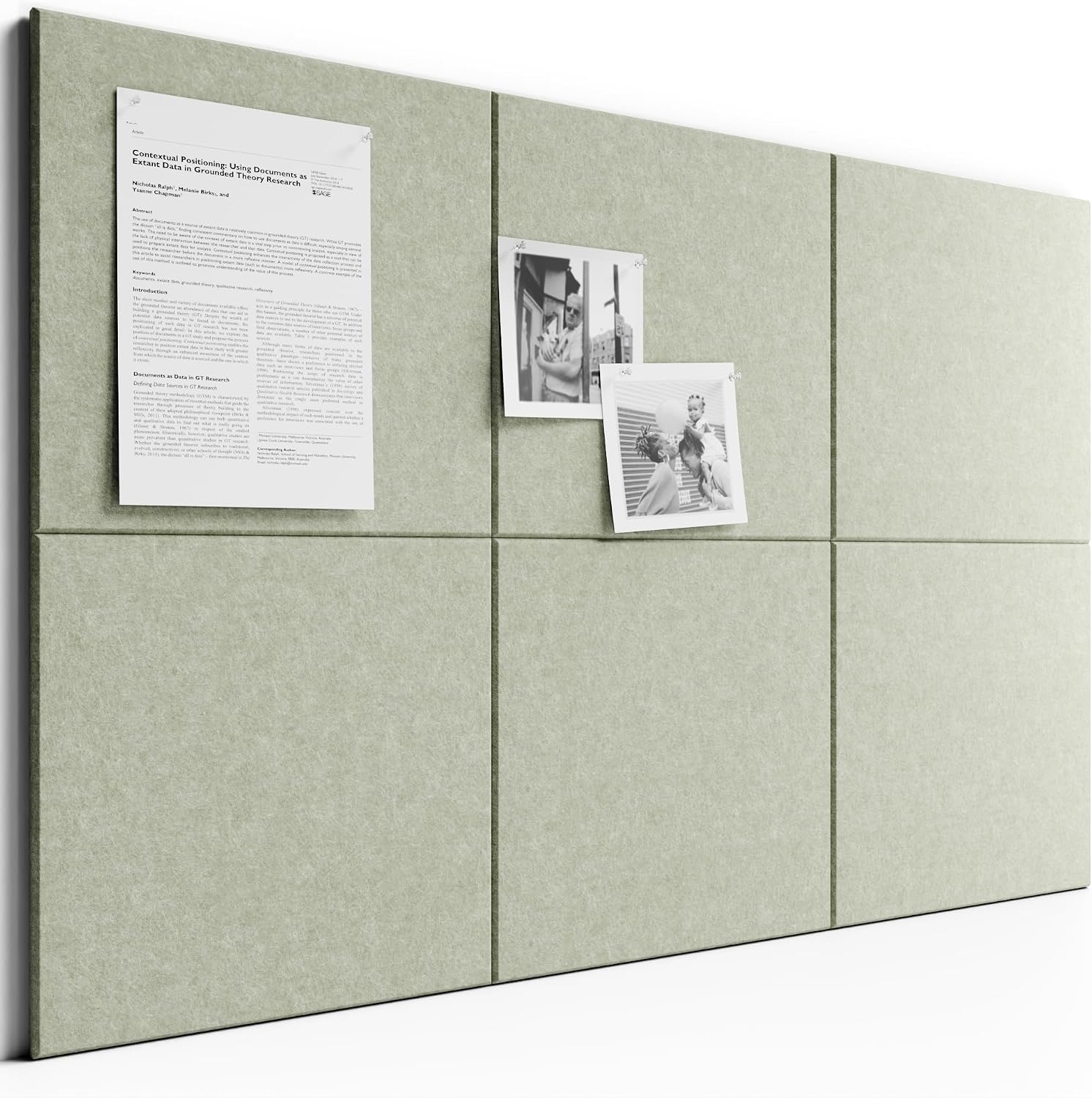 Large Cork Board Alternative - Slat Wall Paneling, Felt Bulletin Board Tiles for Office Decor, Push pin Board Office Wall Organizer -6-Pack-Sage