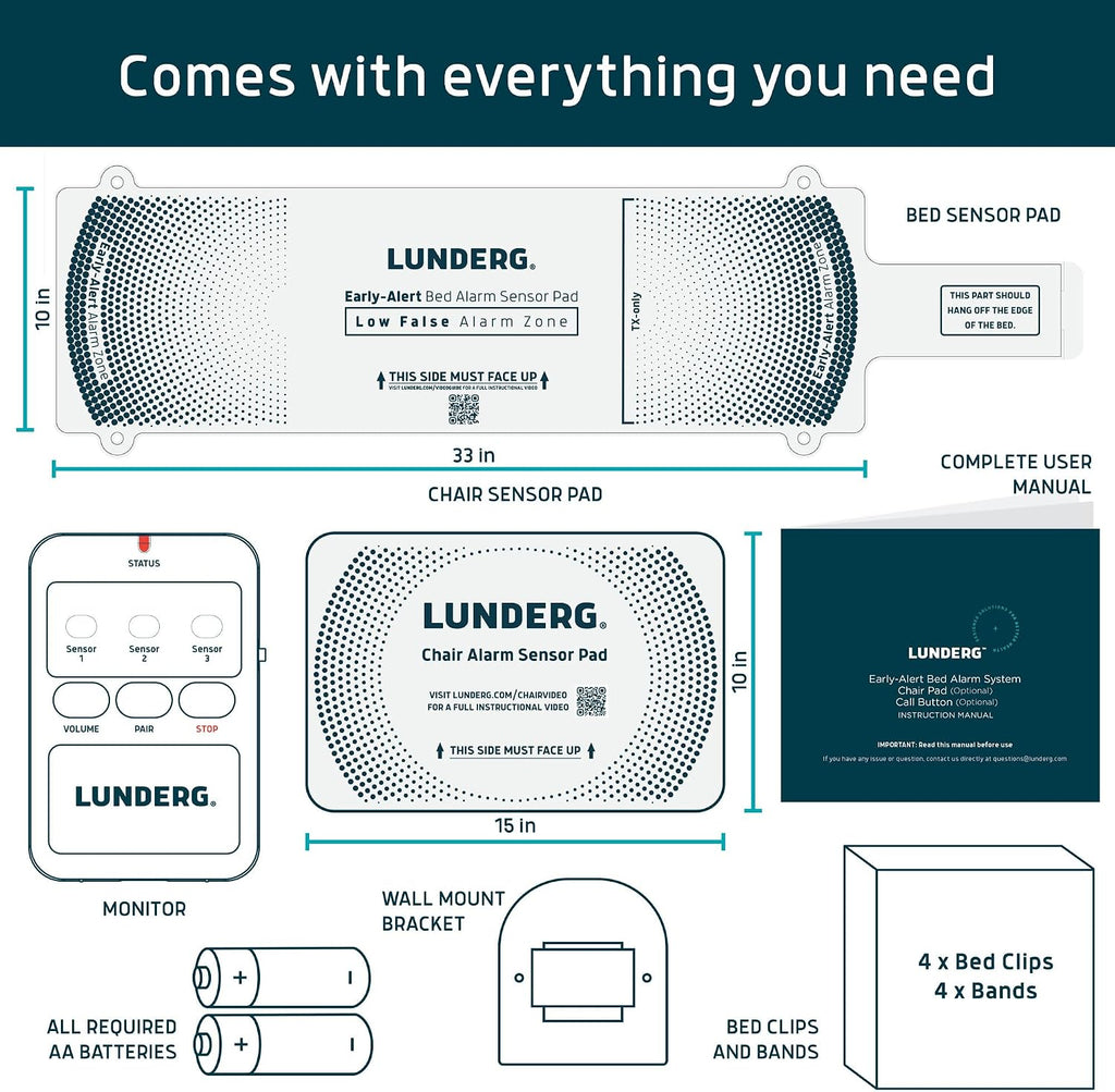 Wireless Early Alert Bed & Chair Alarm Set for Elderly - Alerts Caregivers Before They Get Up, No in-Room Alarm to Frighten Your Loved One, Fall Prevention for Dementia Care, US Company