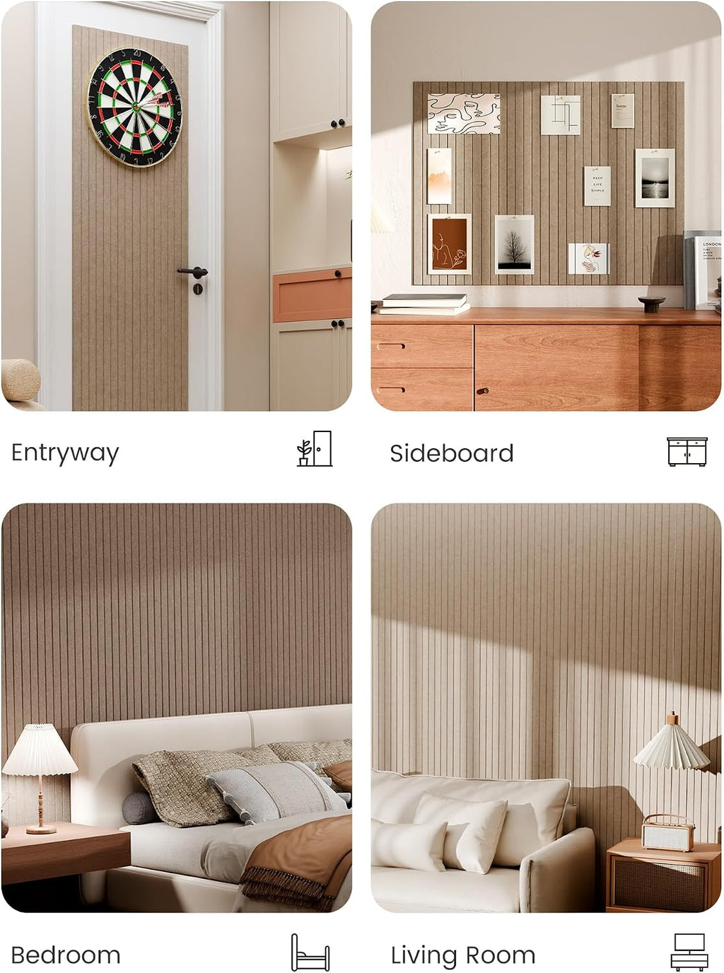 Large Felt Bulletin Board, 48" x 36" Cork Board Alternative, 12-Pack Fine Stripe Felt Wall Tiles with 30 Push Pins and 70 Adhesive Tabs, Ideal for Office, Home & Classroom, Taupe