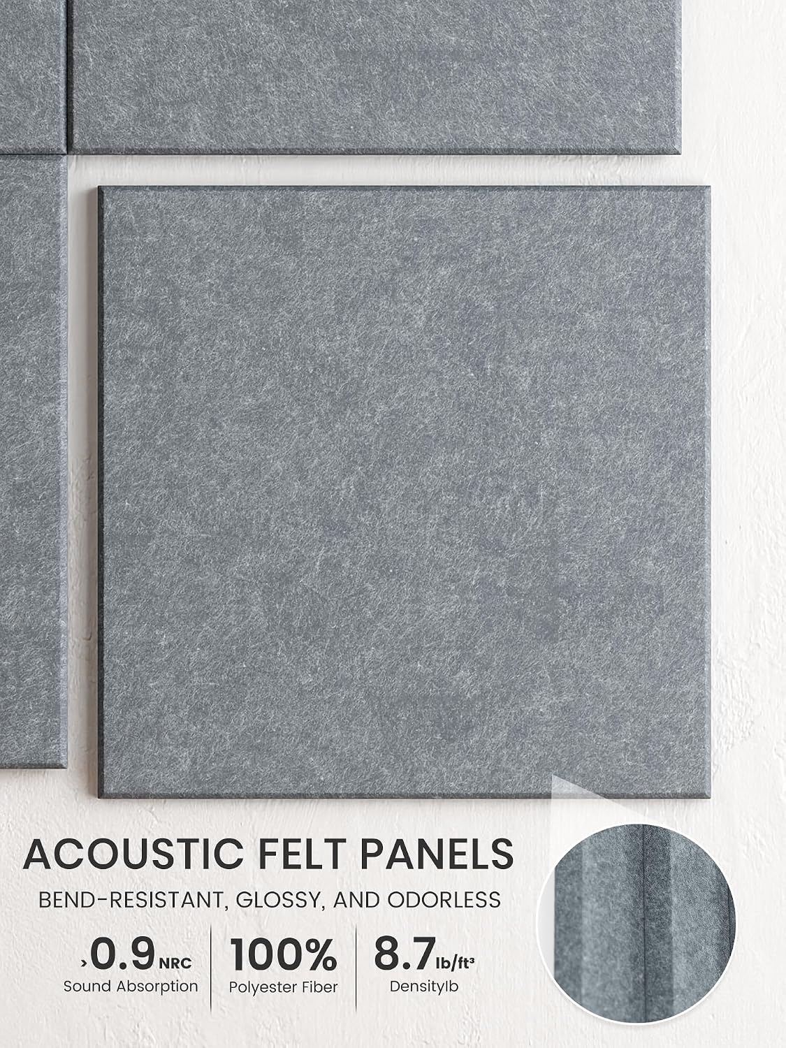 Large Felt Bulletin Board, 36" x 24" Cork Board Alternative, 6-Pack Solid Felt Wall Tiles with 30 Push Pins and 40 Adhesive Tabs, Ideal for Office, Home & Classroom, Blue Gray