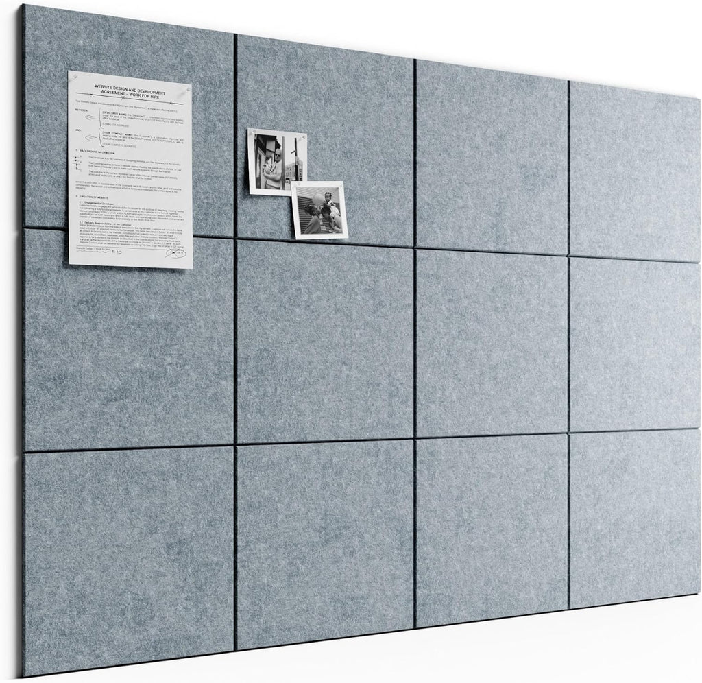 Large Felt Bulletin Board, 48" x 36" Cork Board Alternative, 12-Pack Solid Felt Wall Tiles with 30 Push Pins and 70 Adhesive Tabs, Ideal for Office, Home & Classroom, Blue Gray