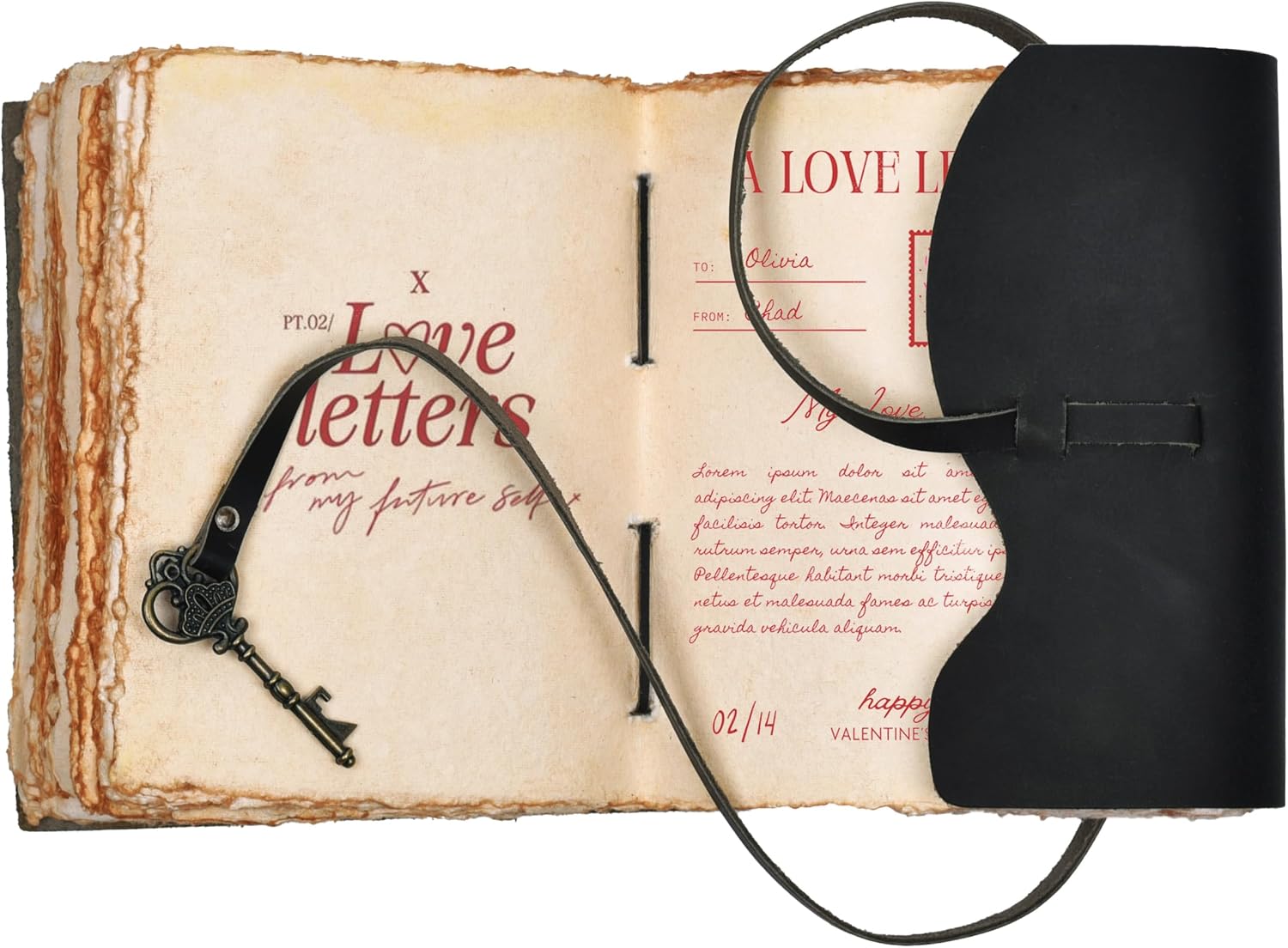 Vintage Leather Journal – 200 Handmade Vintage Watercolor Deckle Edge Paper – Leather bound Journal For Women Men – Key Lock Closure - Book of Shadows - Black - 13X8 inches