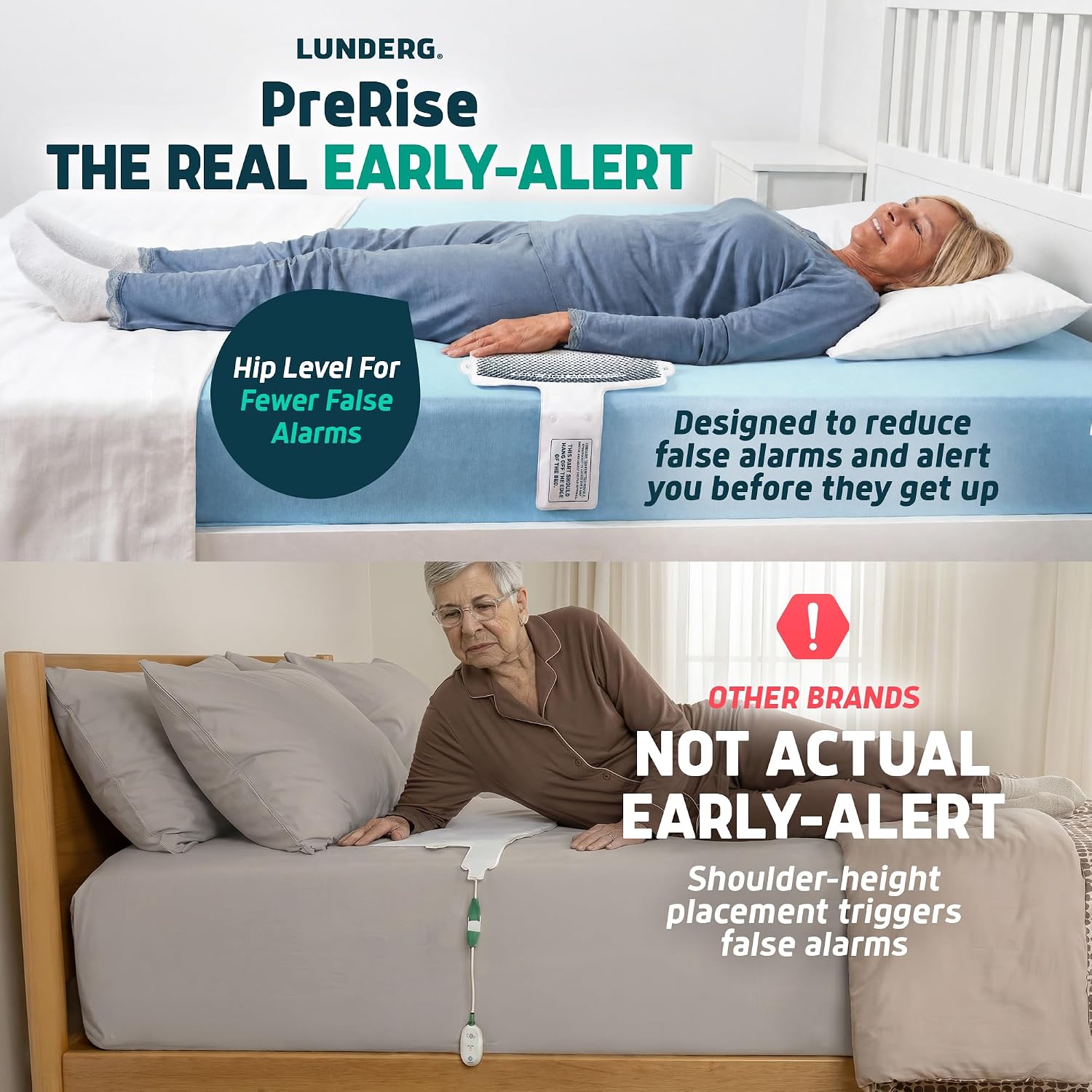 Wireless Early Alert Bed Alarm System for Elderly - Alerts Caregivers Before They Get Up, No in-Room Alarm to Frighten Your Loved One, Fall Prevention for Dementia Care, Trusted US Company