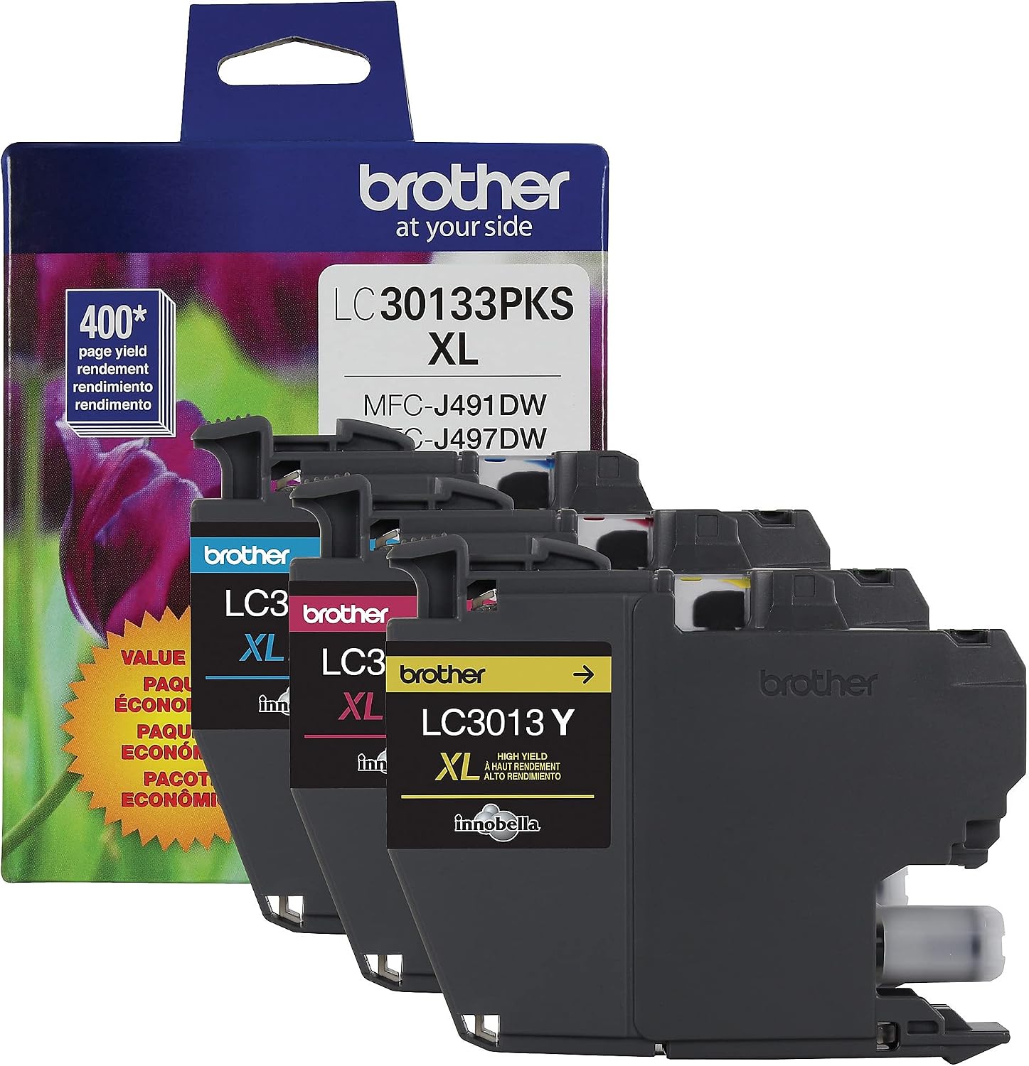 Genuine LC30133PKS High-Yield Colour Ink Cartridge Value Pack (3), Original Ink Replacement cartridges, Cyan/Magenta/Yellow, Ink for Inkjet Printers MFC-J491DW, MFC-J497DW, MFC-J690DW