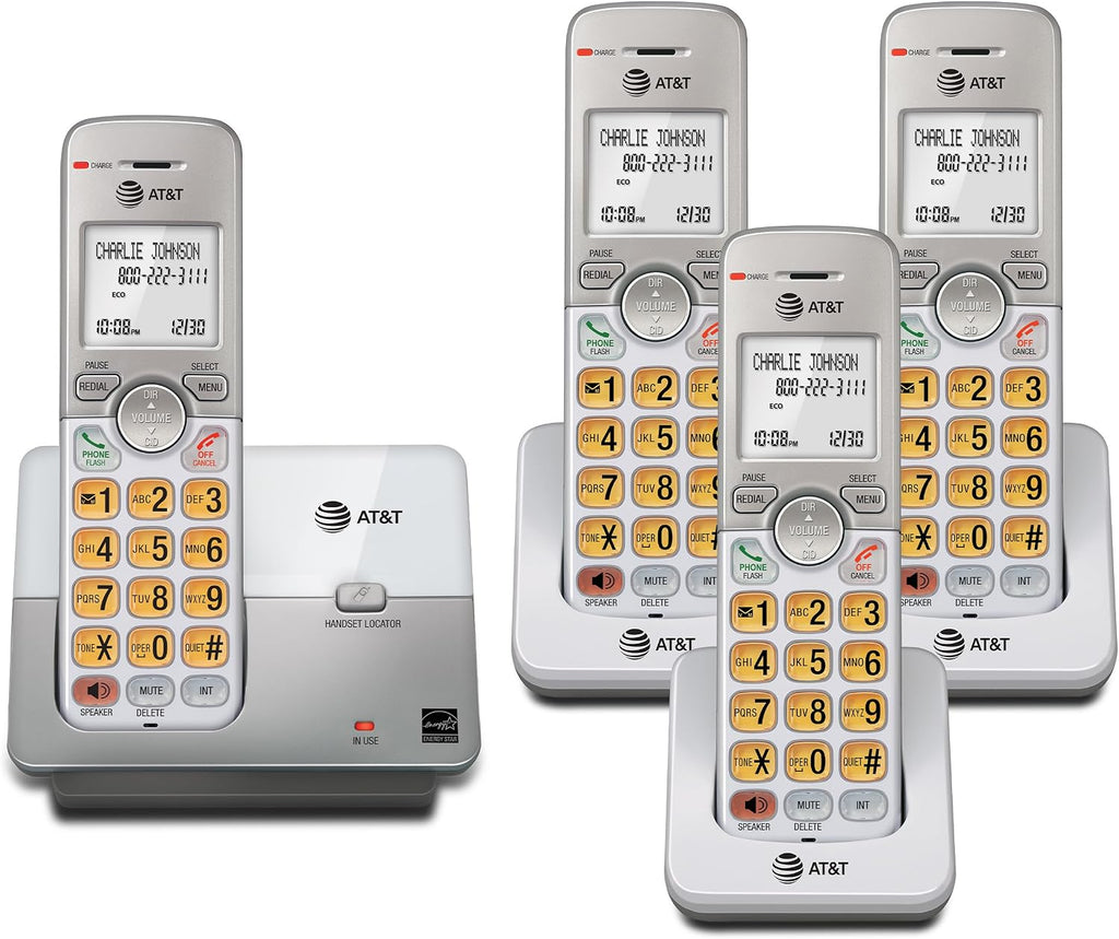 4-Handset DECT 6.0 Cordless Home Phone with LCD Display, Lighted Keypad, Caller ID/Call Waiting, Simulated Full-Duplex Handset Speakerphone, Eco Mode, Voicemail Key, Quiet Mode, Intercom, EL51403