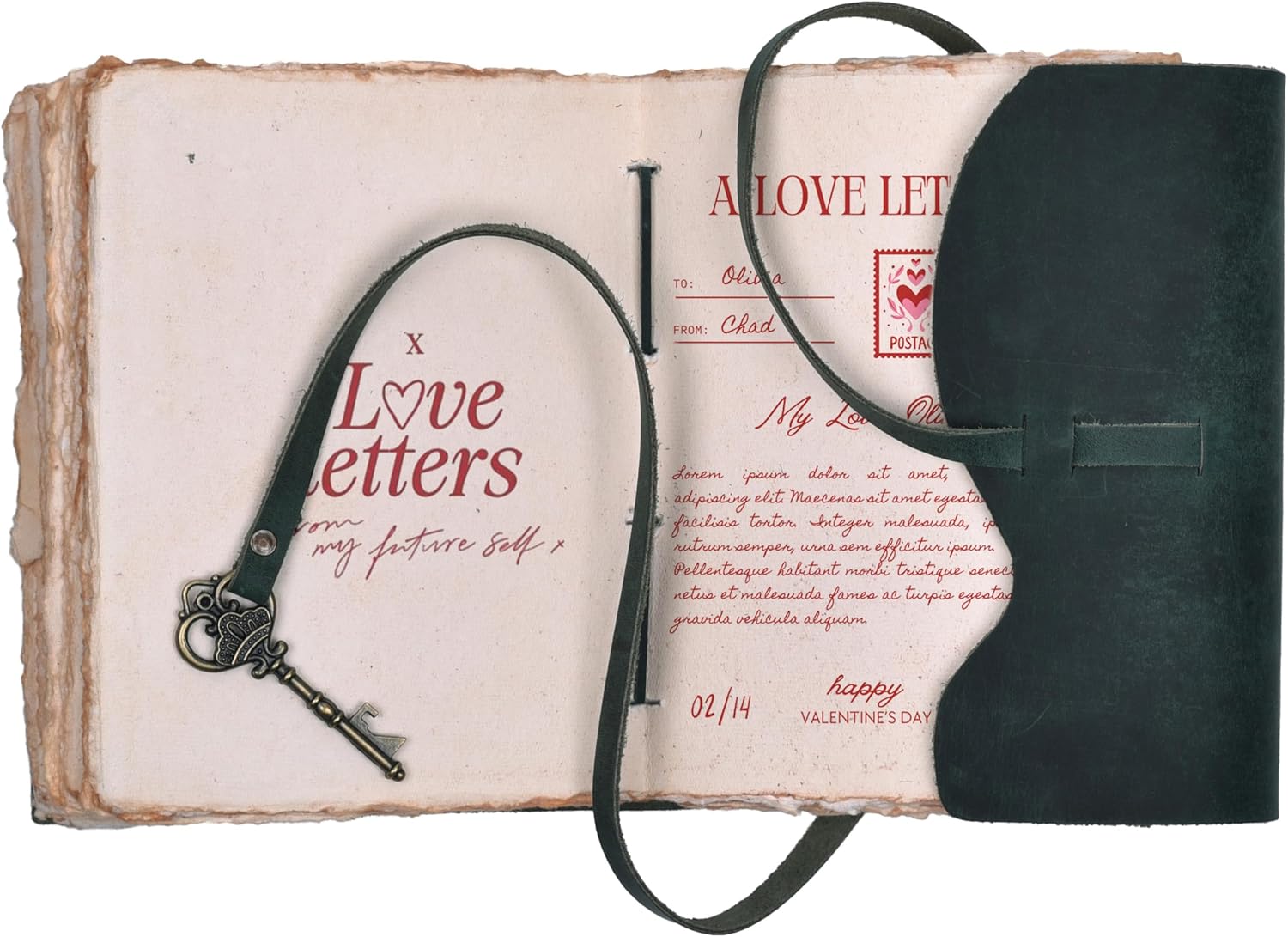 Vintage Leather Journal – 200 Handmade Vintage Watercolor Deckle Edge Paper – Leather bound Journal For Women Men – Key Lock Closure - Book of Shadows - Turquoise - 13X8 inches
