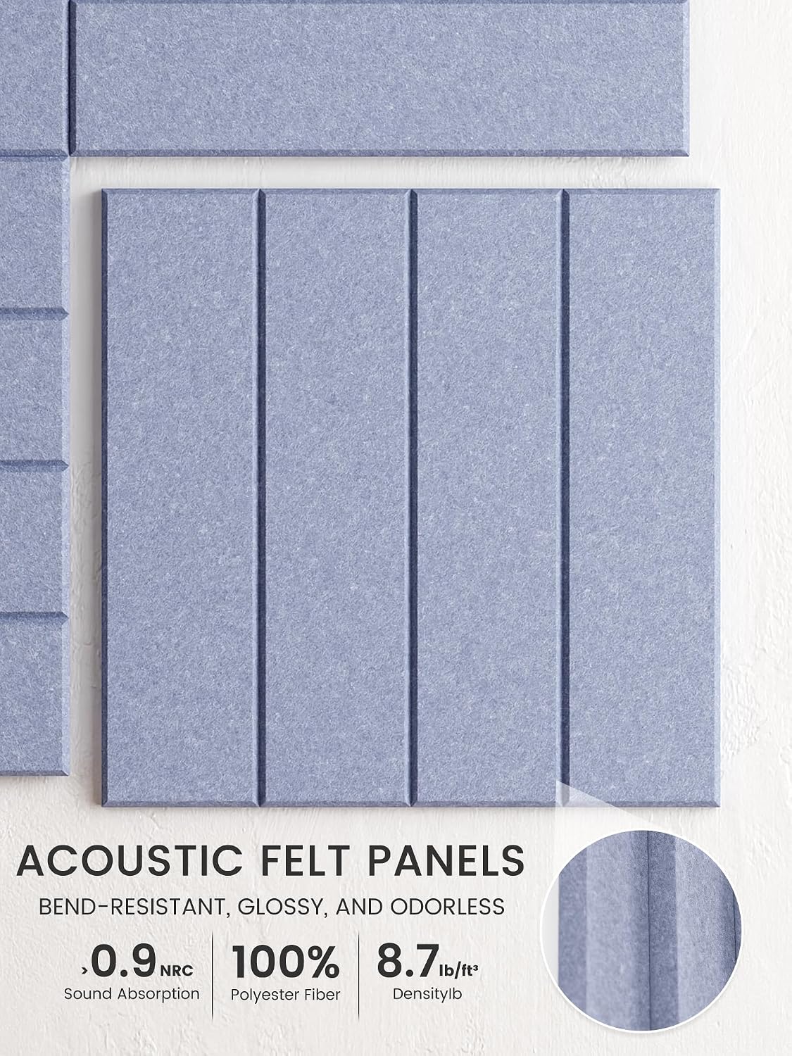 Large Felt Bulletin Board, Cork Board Alternative, Felt Wall Tiles with 30 Push Pins and 70 Adhesive Tabs, Ideal for Office, Home & Classroom,12-Pack Bold Stripe,Soft Periwinkle