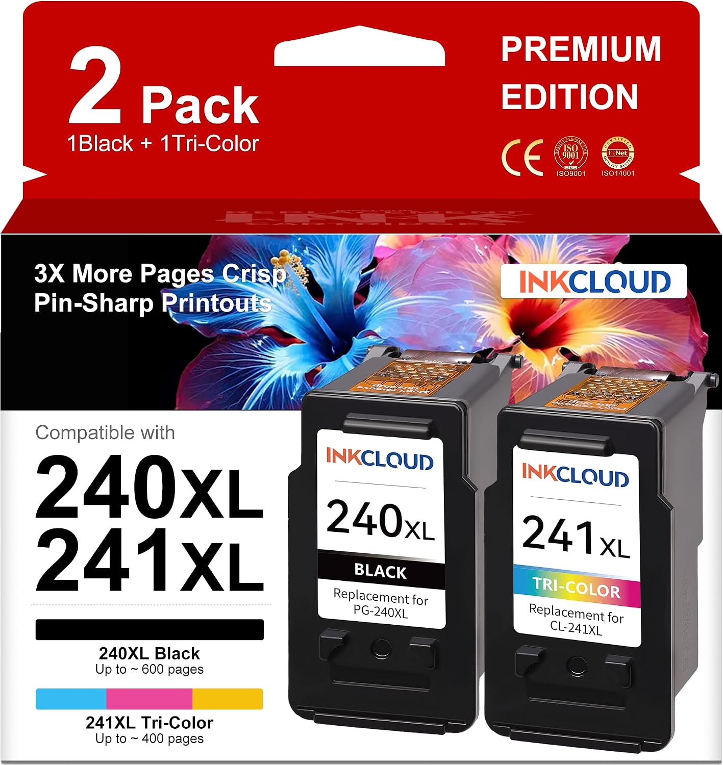 Remanufactured Compatible Canon 240 XL 241 XL PG-240XL CL-241XL Ink Cartridges for Canon Pixma MG3620 TS5120 MG3520 MG3600 MG3220 MG3222 MG2120 MX472 MX452 MX512 MX532 (1 Black, 1 Tri-Color) | Used to PIXMA MG3620 MG3520 TS5120 MX472 MX532 MX452 MG2120 MG